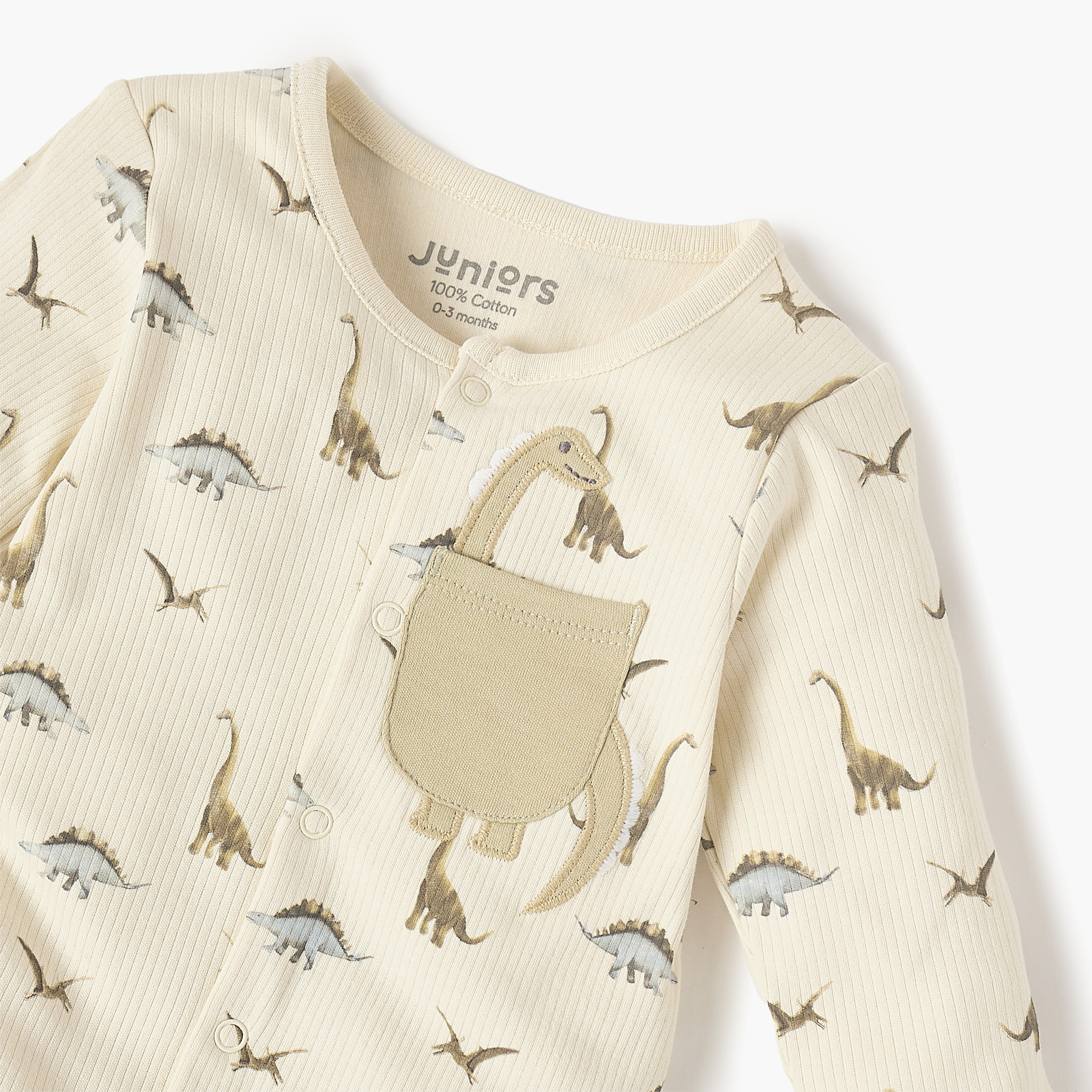 Juniors Dino Print Closed Feet Sleepsuit with Button Closure-baby-boys-clothing-nightwear-sleepsuits-image-3