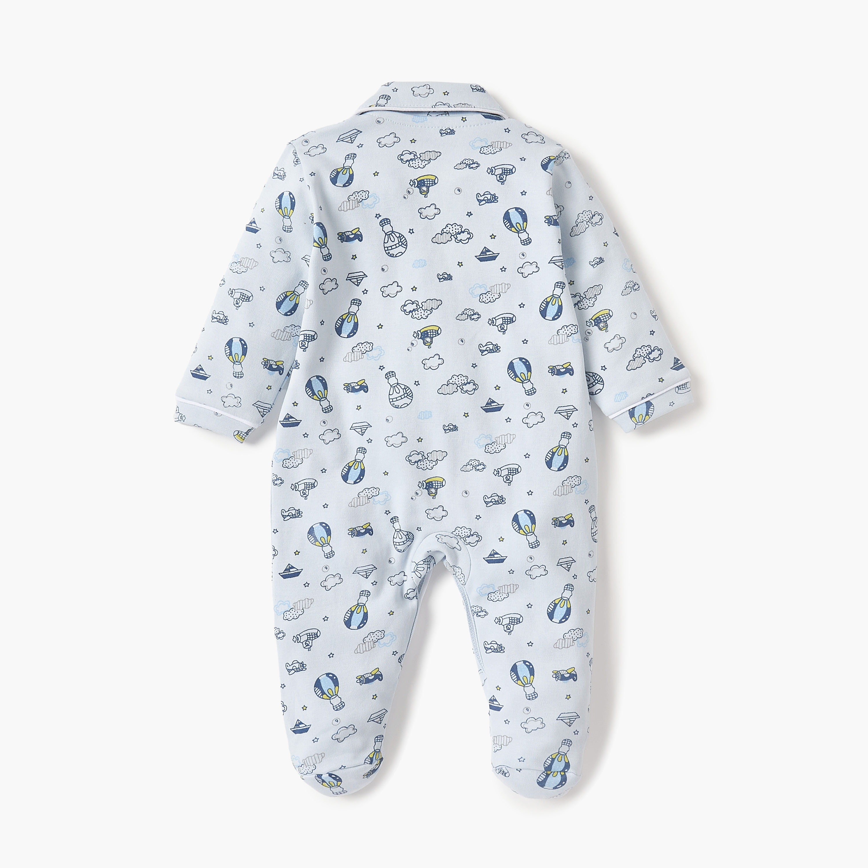 Juniors Printed Closed Feet Collared Sleepsuit with Button Closure-baby-boys-clothing-nightwear-sleepsuits-image-2