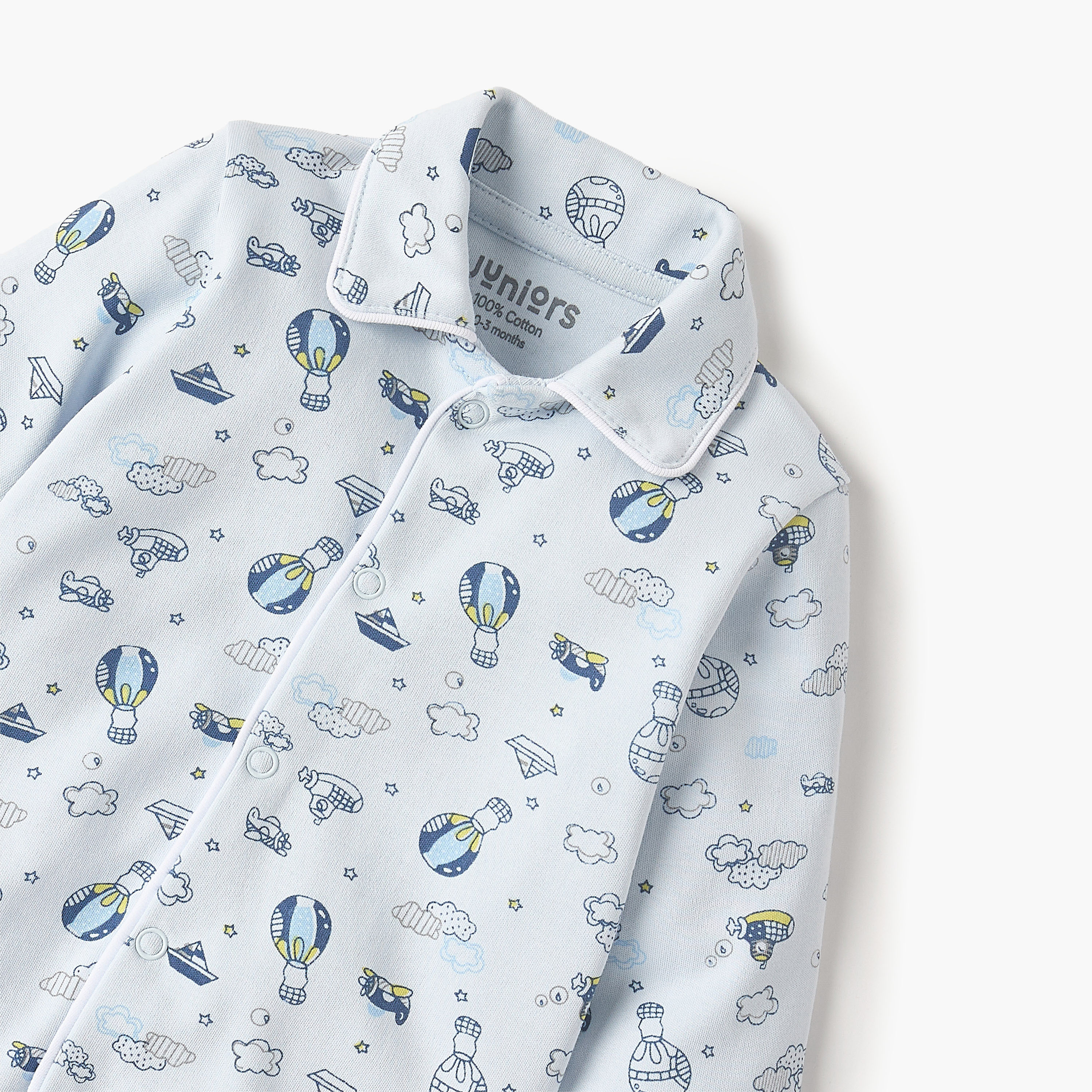 Juniors Printed Closed Feet Collared Sleepsuit with Button Closure-baby-boys-clothing-nightwear-sleepsuits-image-3