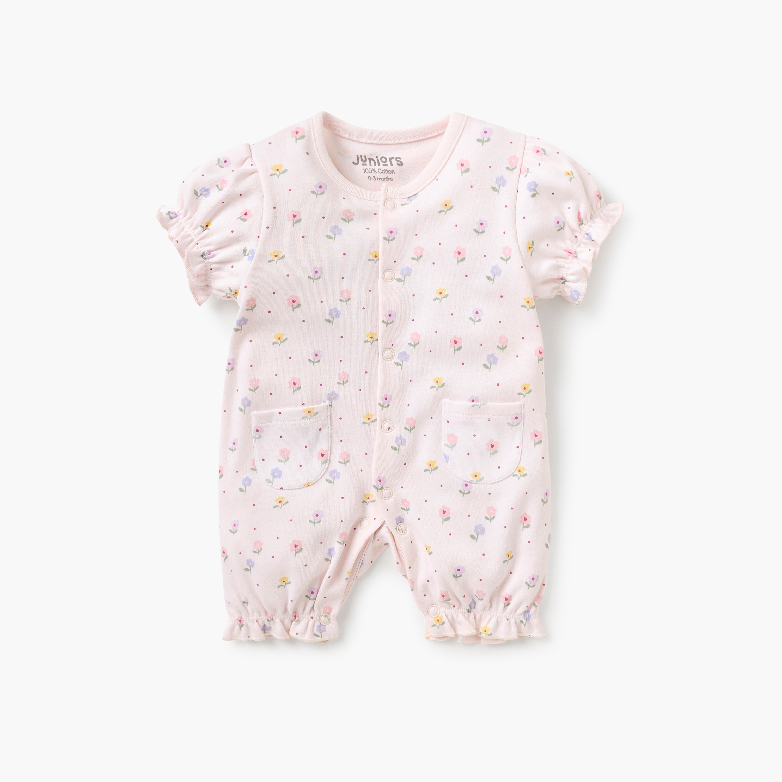 Juniors Floral Print Romper with Short Sleeves and Button Closure-baby-girls-clothing-nightwear-sleepsuits-image-1