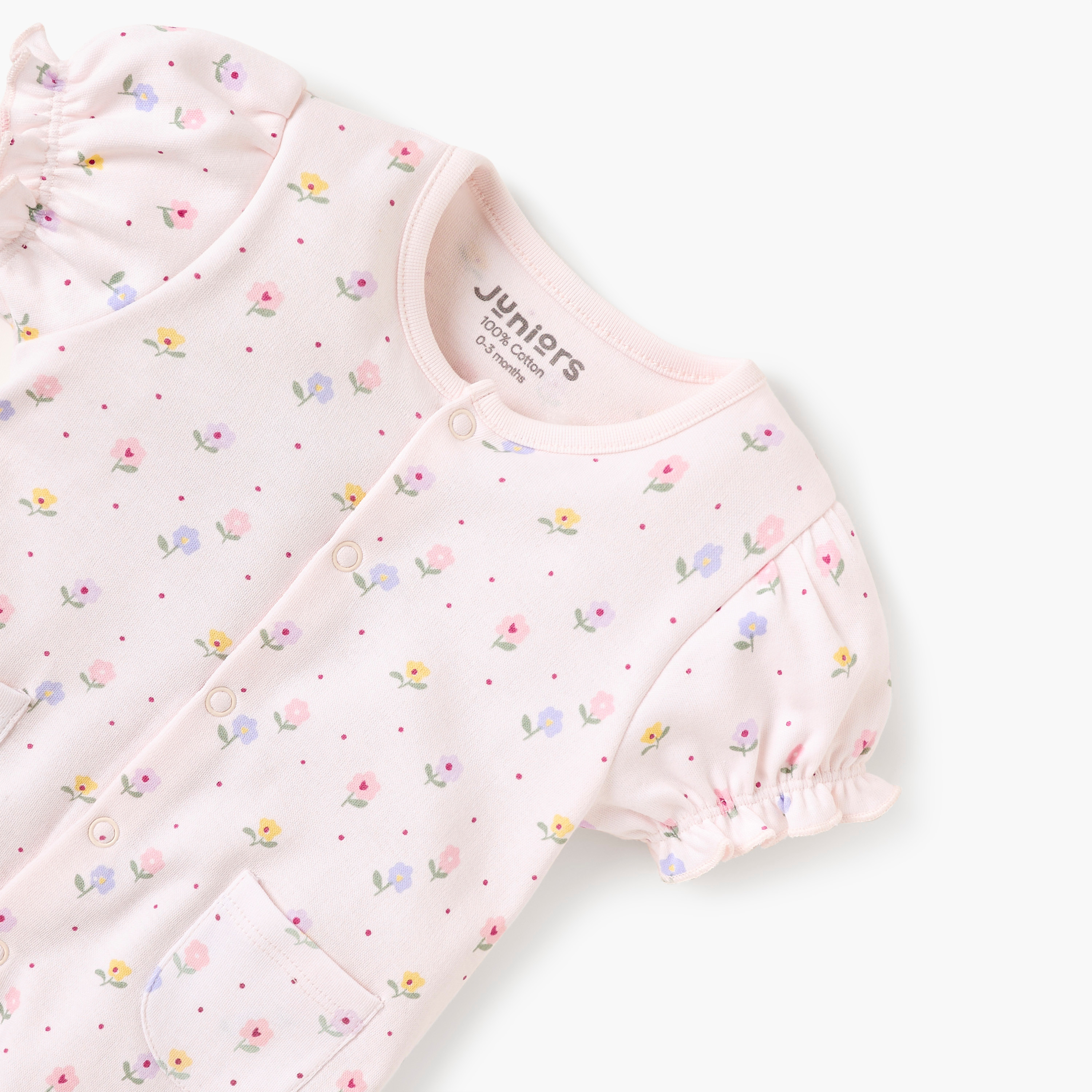 Juniors Floral Print Romper with Short Sleeves and Button Closure-baby-girls-clothing-nightwear-sleepsuits-image-3
