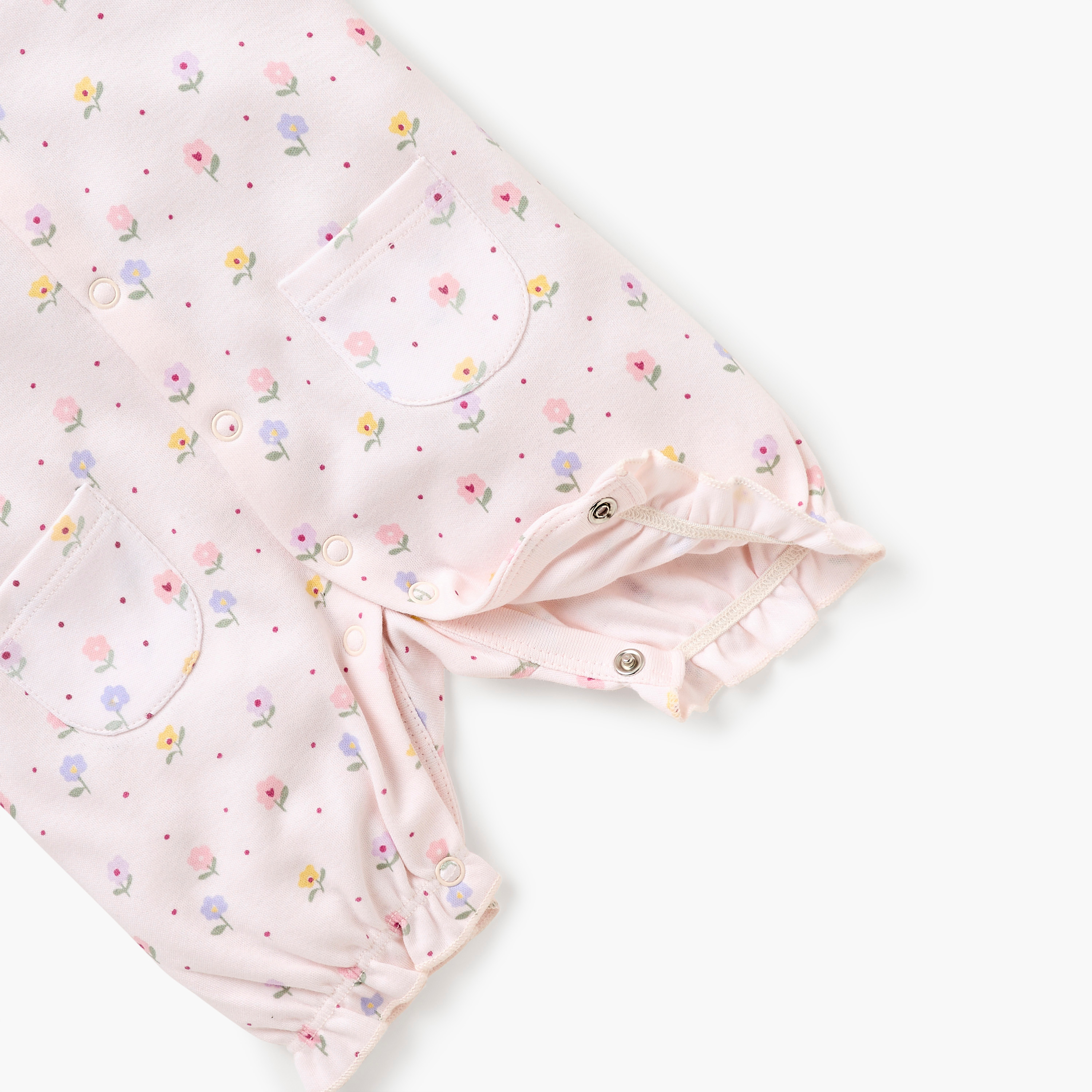 Juniors Floral Print Romper with Short Sleeves and Button Closure-baby-girls-clothing-nightwear-sleepsuits-image-4