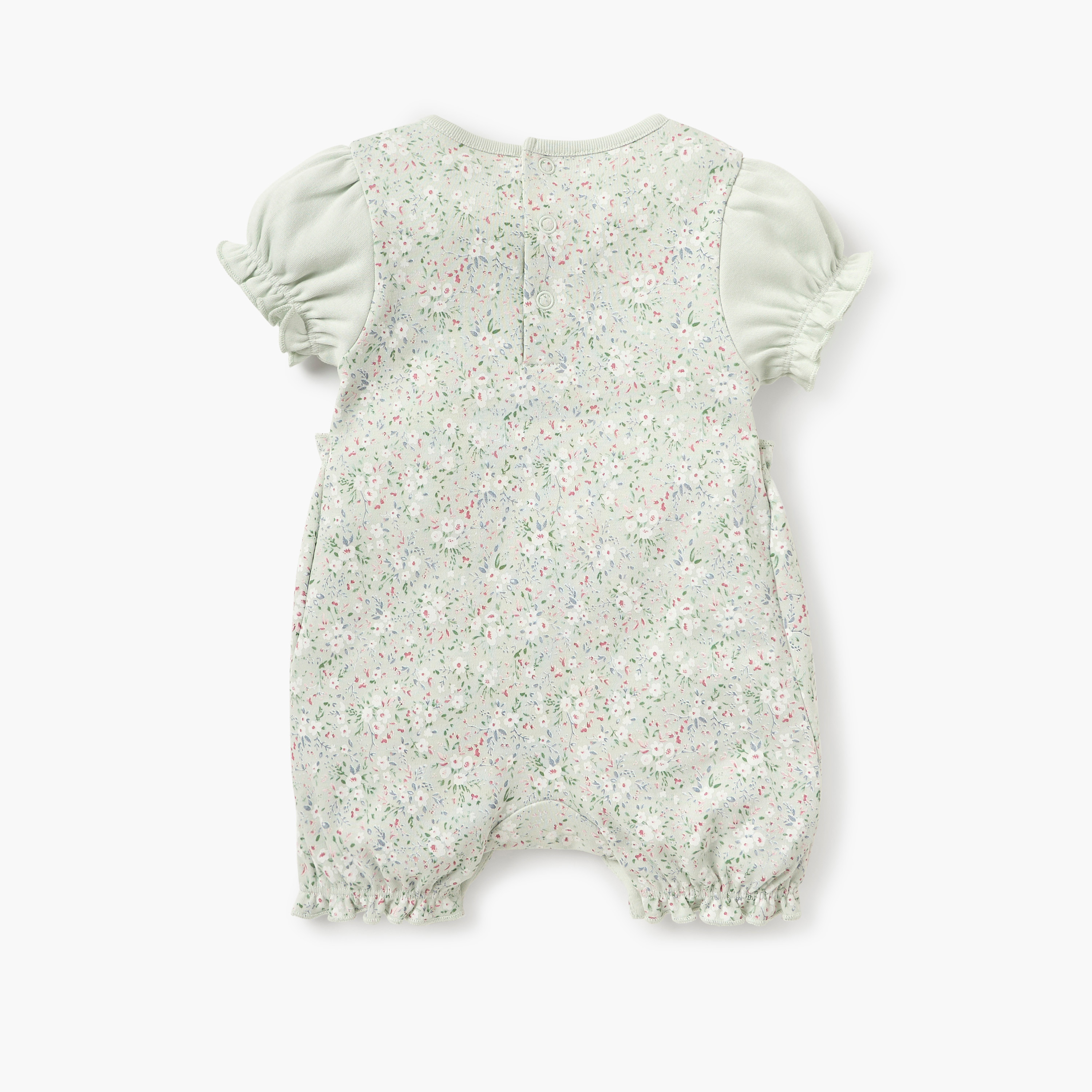 Juniors Floral Print Romper with Round Neck and Short Sleeves-baby-girls-clothing-rompers-image-2