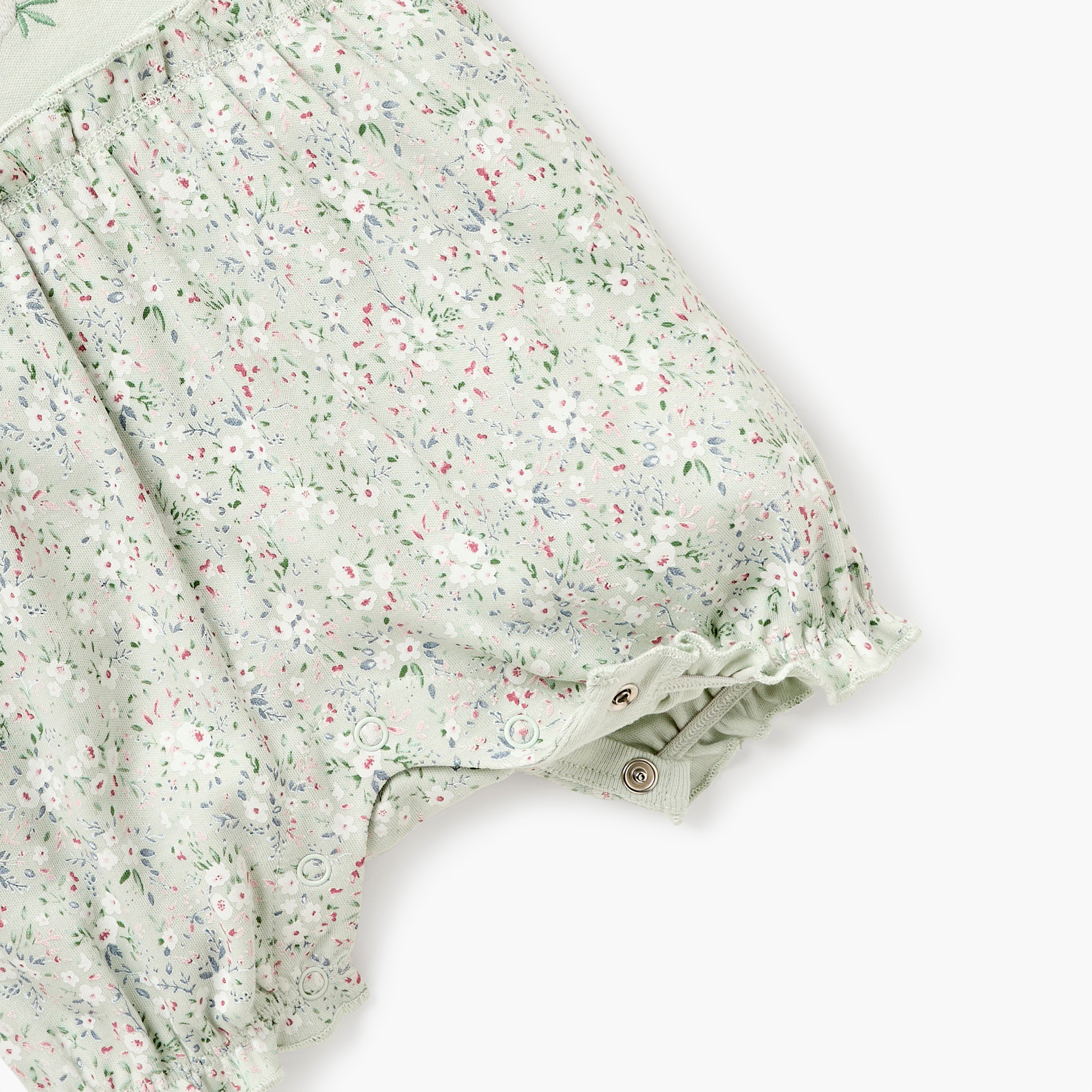 Juniors Floral Print Romper with Round Neck and Short Sleeves-baby-girls-clothing-rompers-image-4