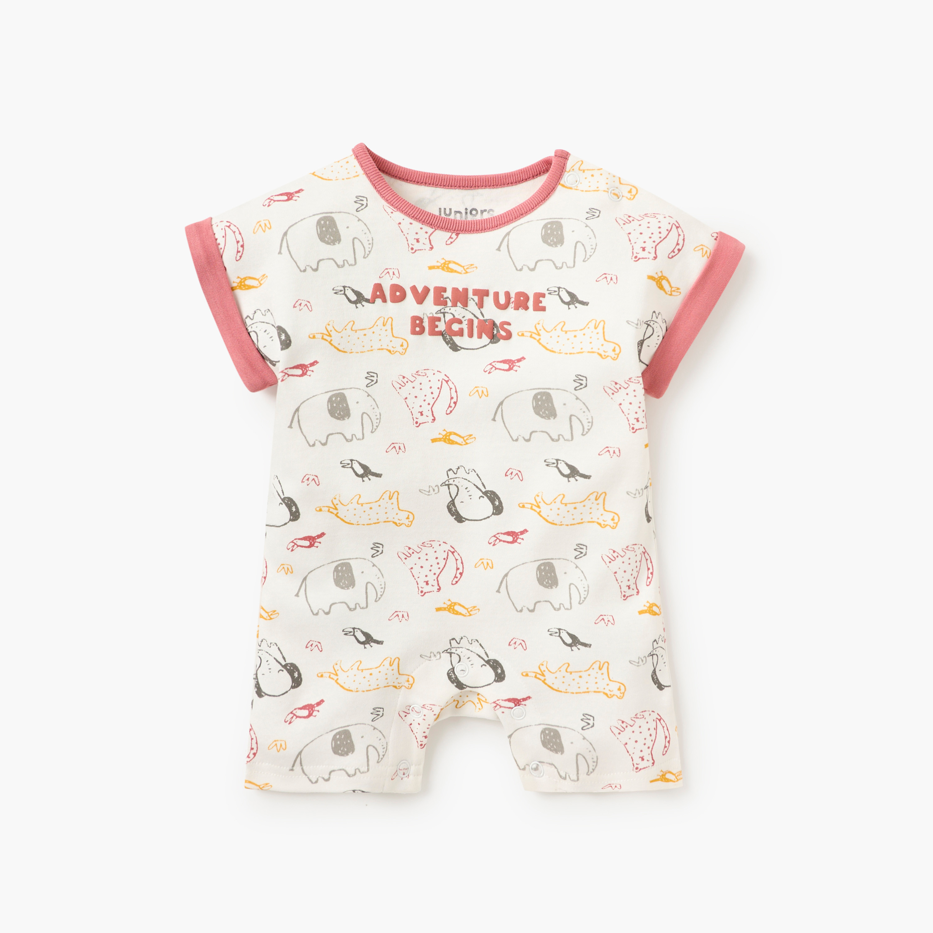 Juniors All-Over Animal Print Romper with Round Neck and Short Sleeves-baby-boys-clothing-rompers-image-1