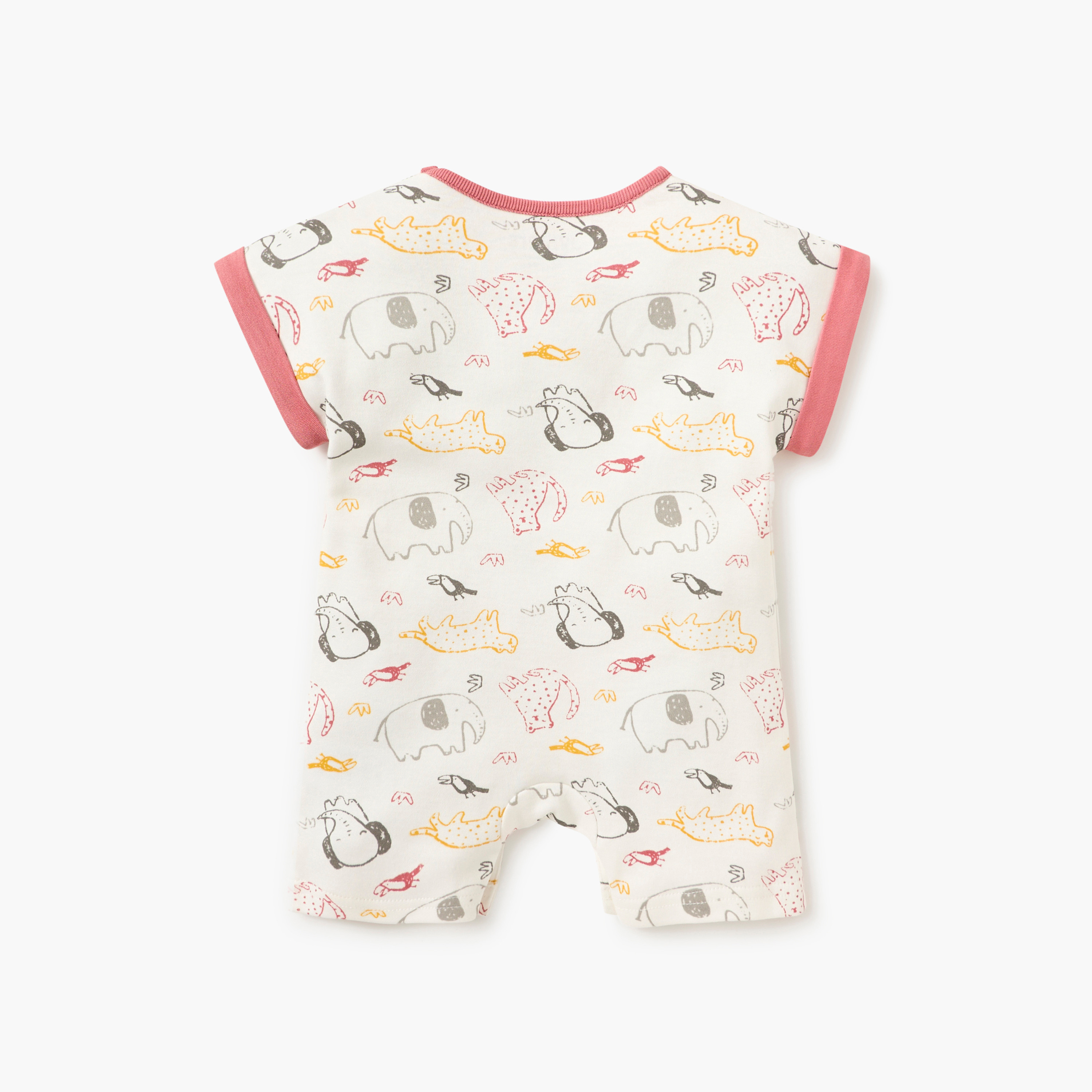 Juniors All-Over Animal Print Romper with Round Neck and Short Sleeves-baby-boys-clothing-rompers-image-2