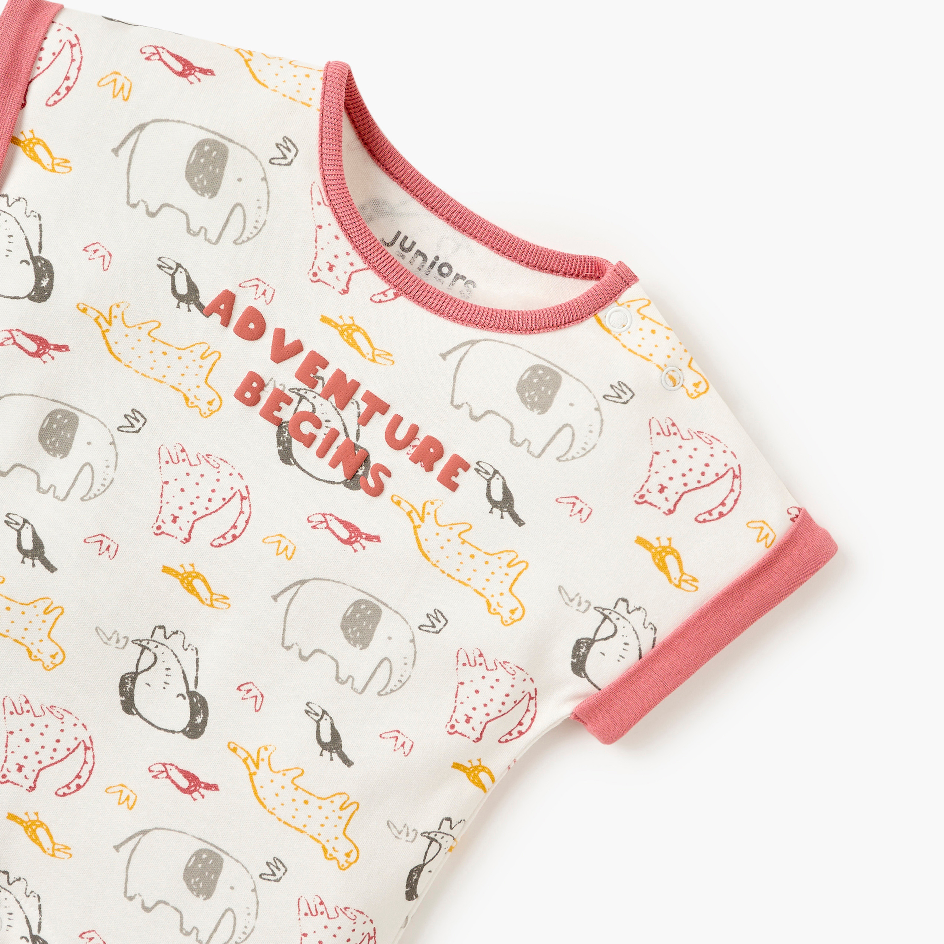Juniors All-Over Animal Print Romper with Round Neck and Short Sleeves-baby-boys-clothing-rompers-image-3