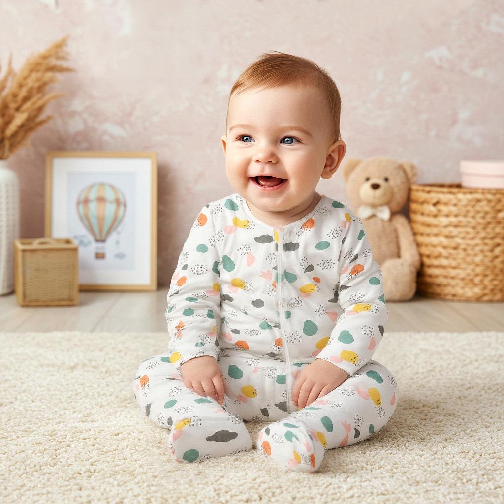 Juniors Printed Sleepsuit with Zip Closure-baby-girls-clothing-nightwear-sleepsuits-image-5