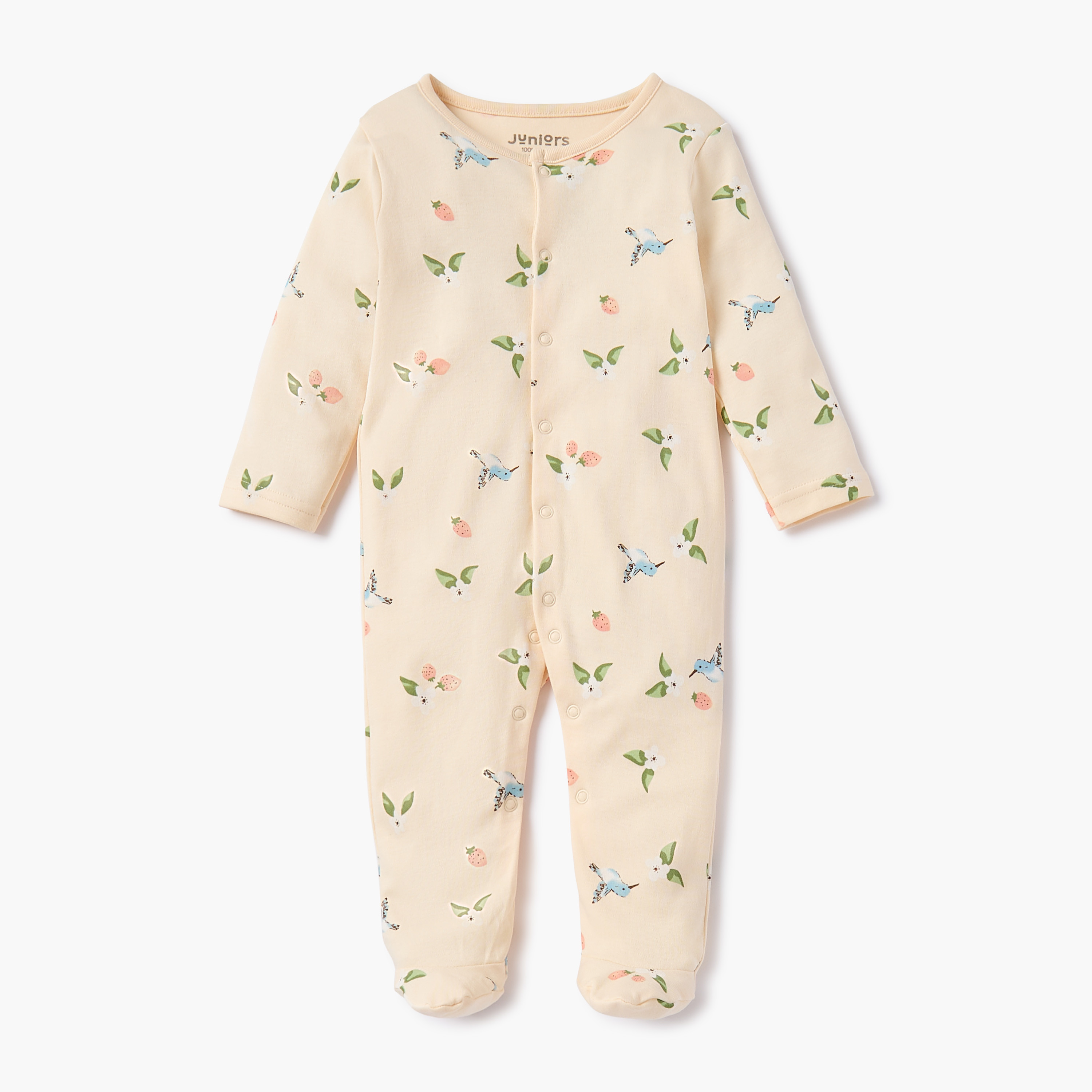 Juniors Floral Print Sleepsuit with Button Closure-baby-girls-clothing-nightwear-sleepsuits-image-1