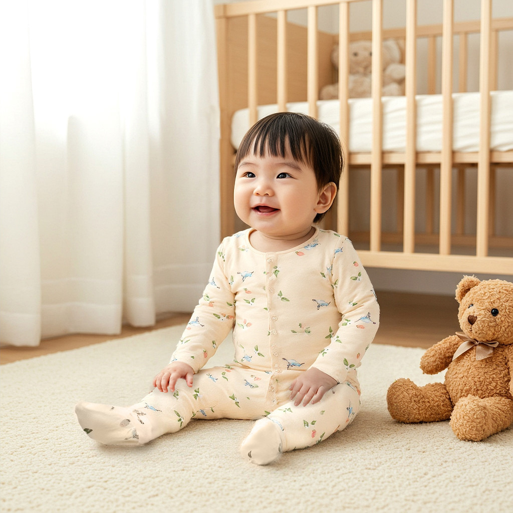 Juniors Floral Print Sleepsuit with Button Closure-baby-girls-clothing-nightwear-sleepsuits-image-5