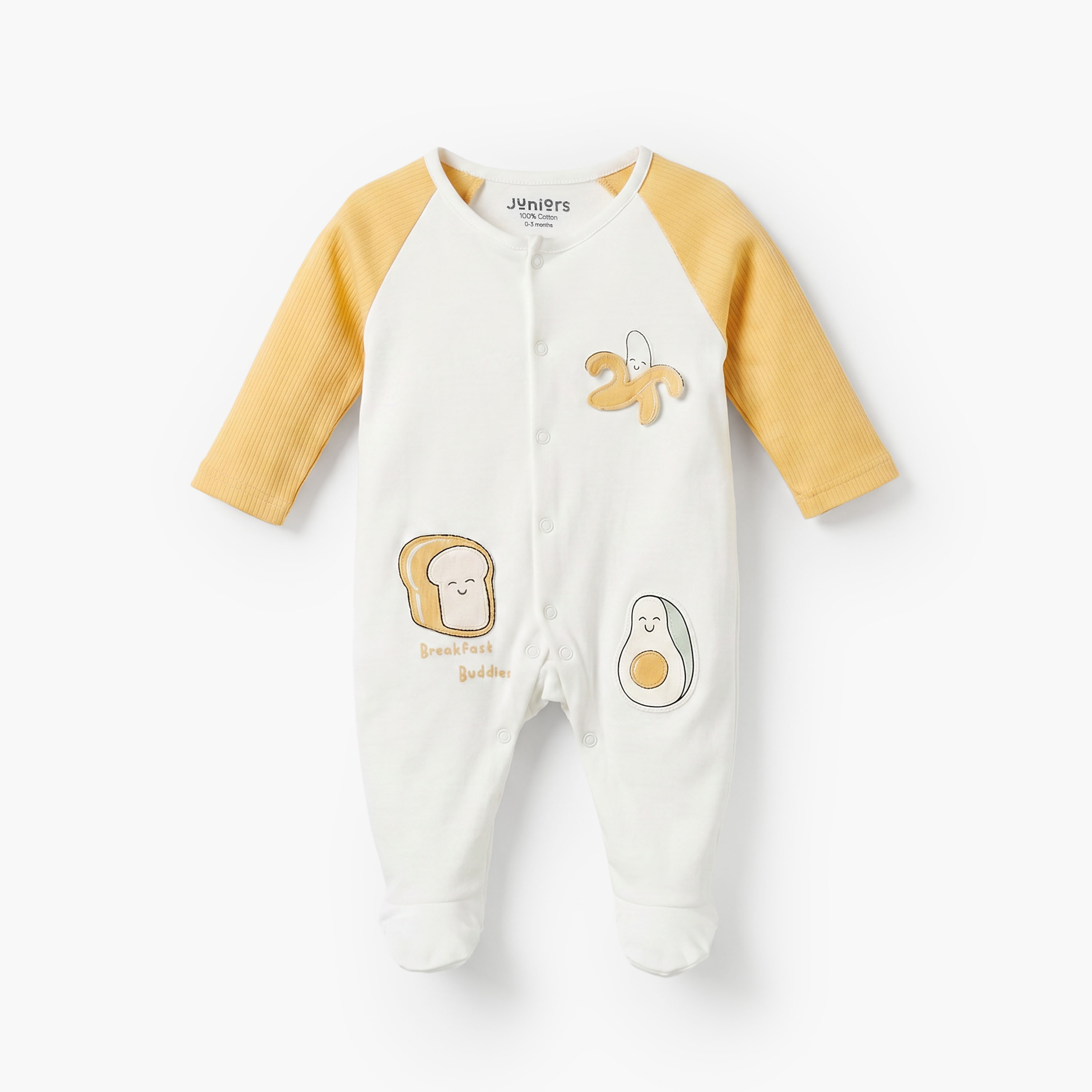 بدلة نوم قطنية بياقة مستديرة وأكمام طويلة بزخارف طعام من جونيورز-baby-boys-clothing-nightwear-sleepsuits-image-2