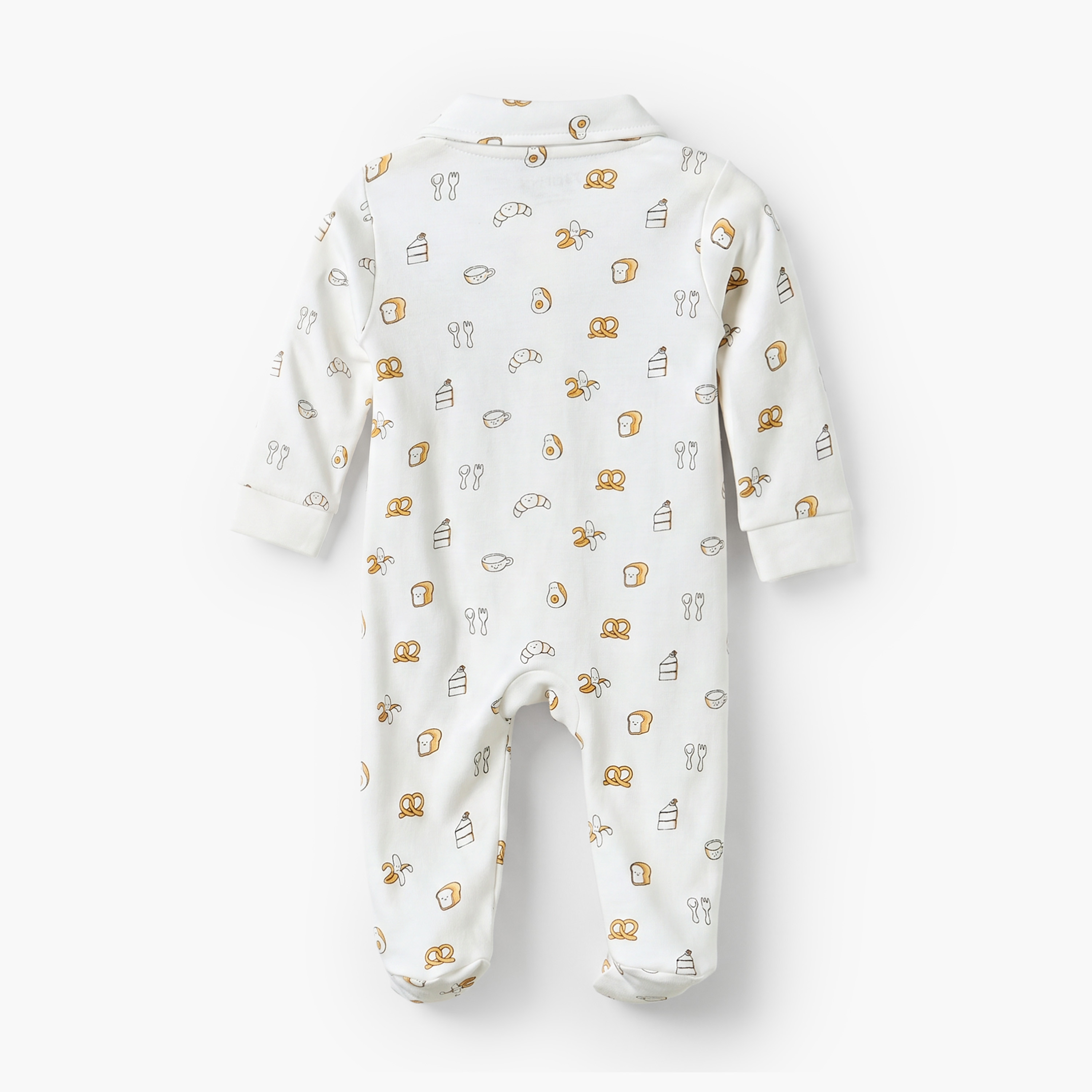 Juniors Cotton Collared Long Sleeves Sleepsuit with Breakfast Print-baby-boys-clothing-nightwear-sleepsuits-image-2