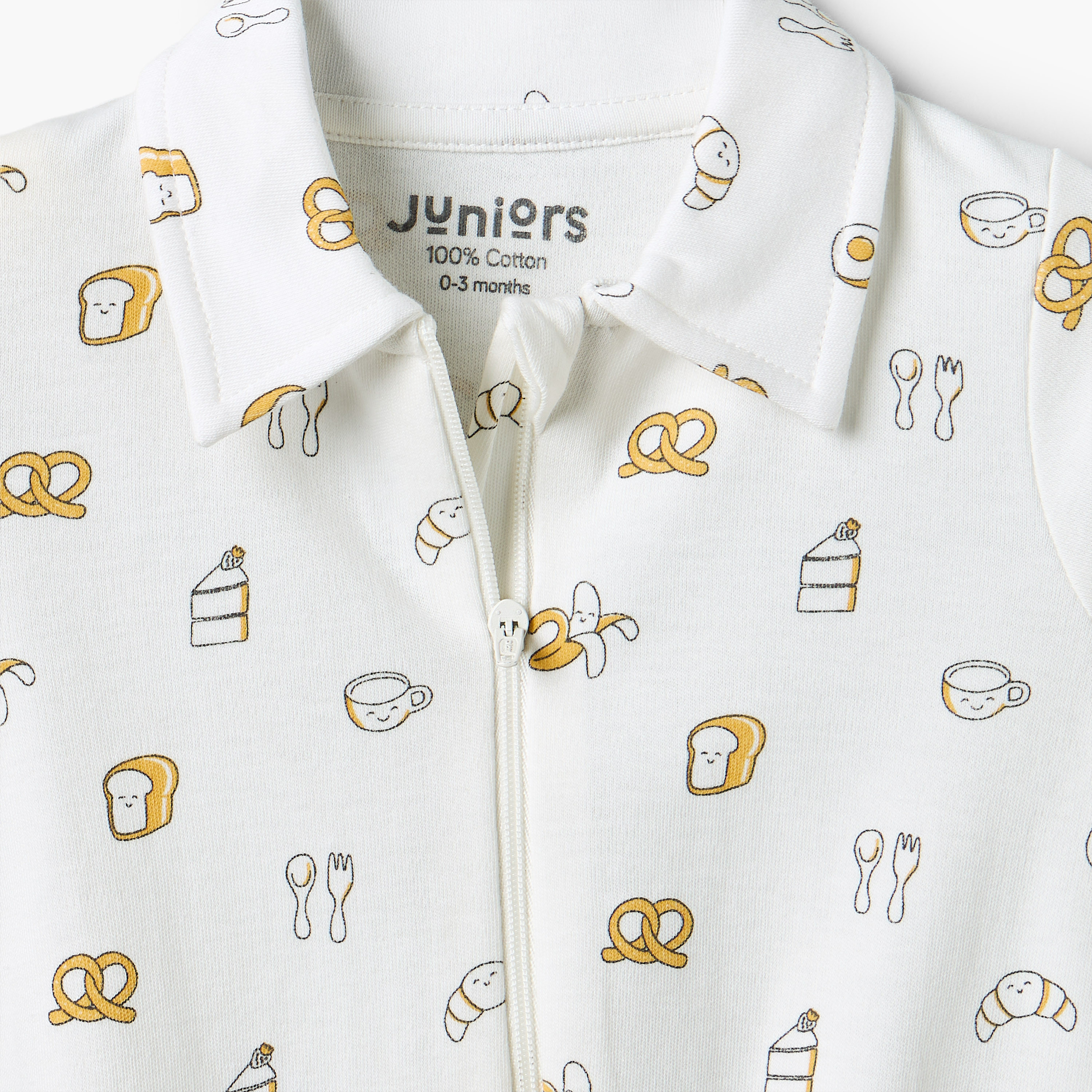 Juniors Cotton Collared Long Sleeves Sleepsuit with Breakfast Print-baby-boys-clothing-nightwear-sleepsuits-image-4