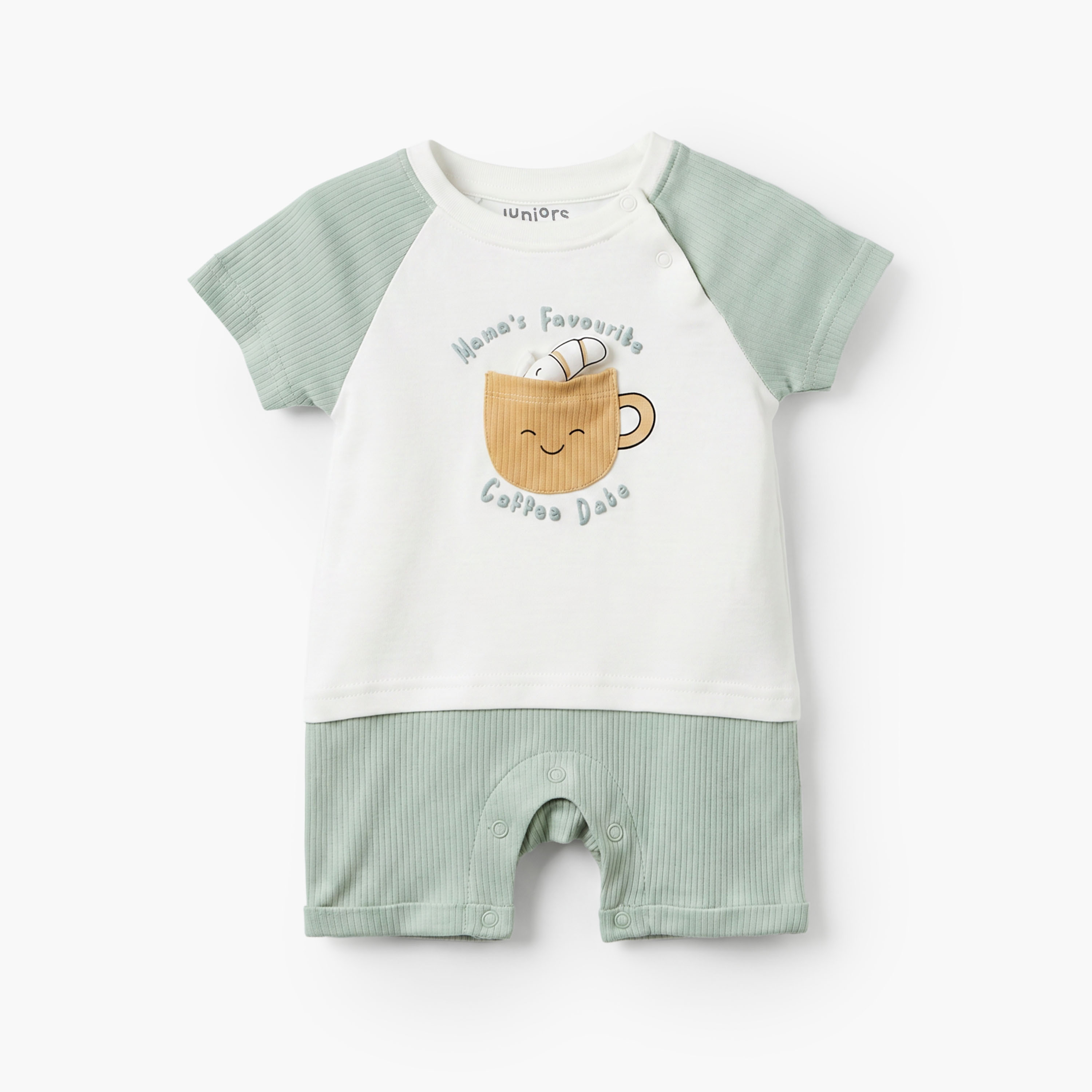 Juniors Round Neck Short Sleeves Romper with Coffee Cup Print-baby-boys-clothing-rompers-image-1