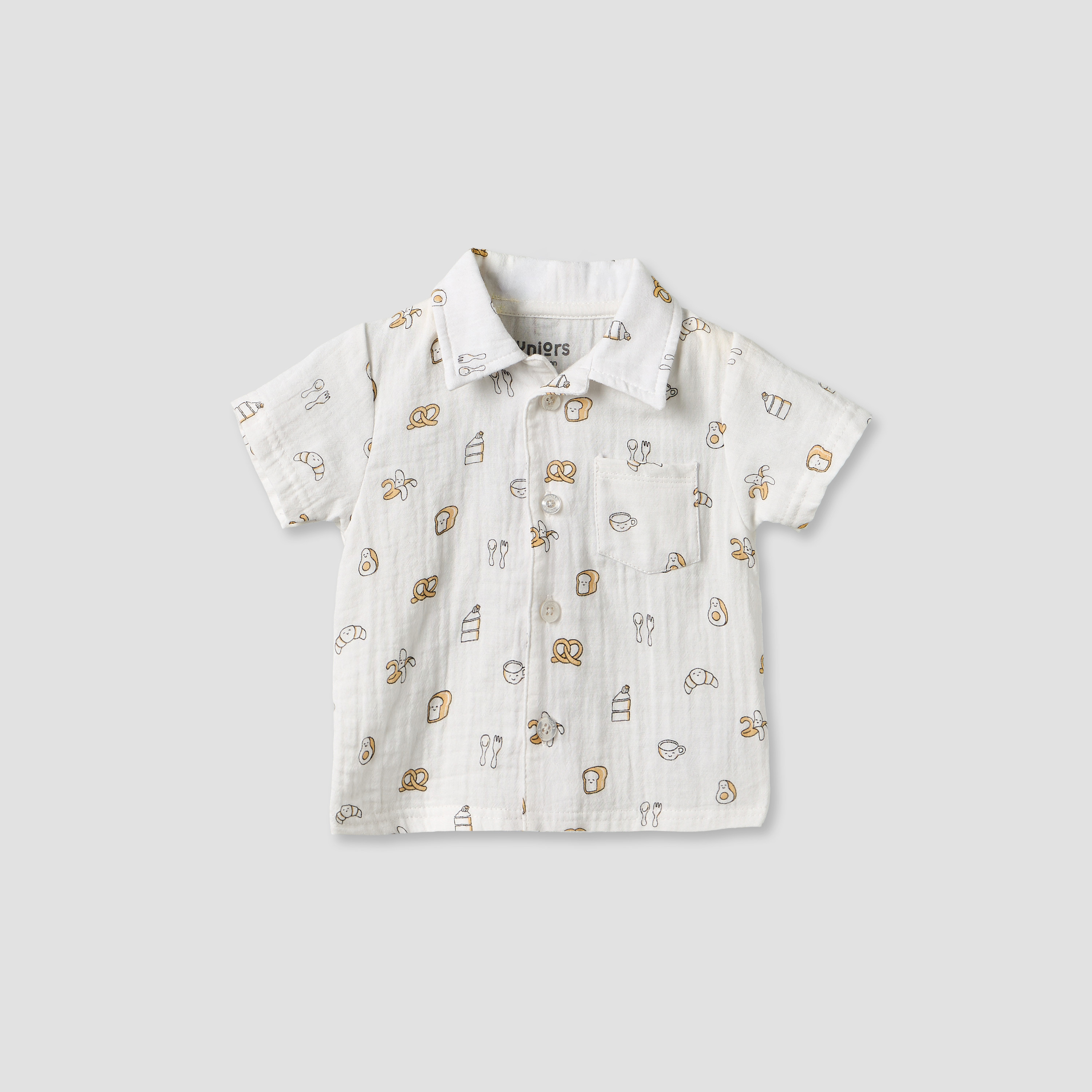 Juniors Collared Short Sleeves Shirt and Shorts Set with Breakfast Print-baby-boys-clothing-setsandcoords-image-2