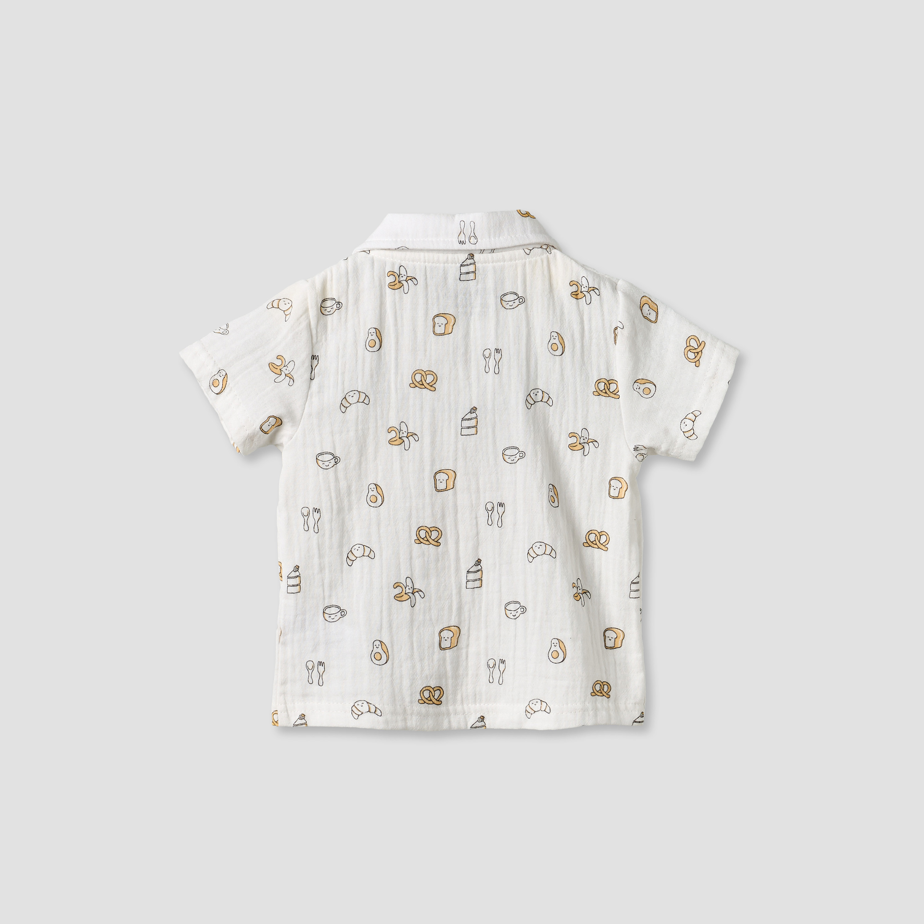 Juniors Collared Short Sleeves Shirt and Shorts Set with Breakfast Print-baby-boys-clothing-setsandcoords-image-4