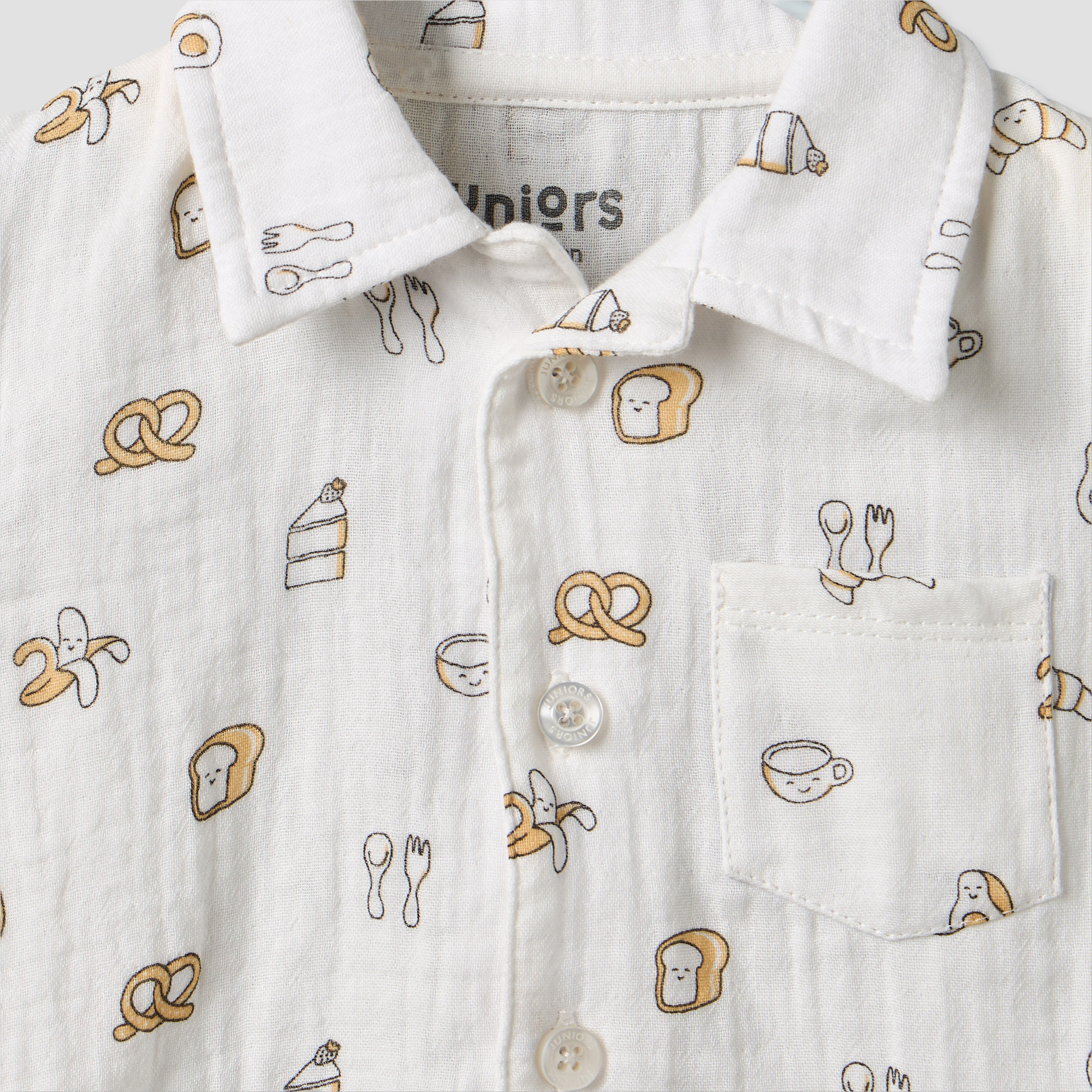Juniors Collared Short Sleeves Shirt and Shorts Set with Breakfast Print-baby-boys-clothing-setsandcoords-image-6
