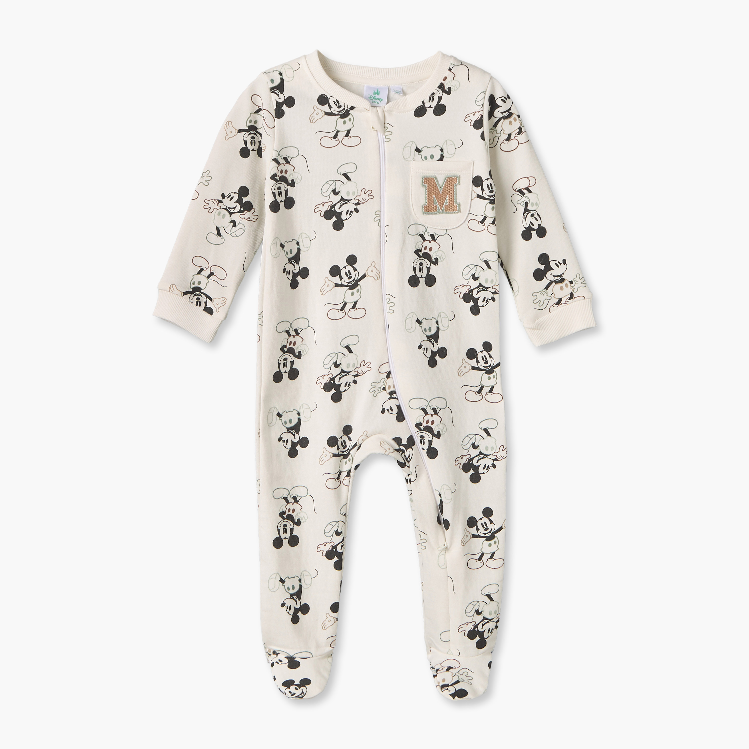 Disney Cotton Crew Neck Long Sleeves Sleepsuit with Mickey Mouse Print-baby-boys-clothing-nightwear-sleepsuits-image-1