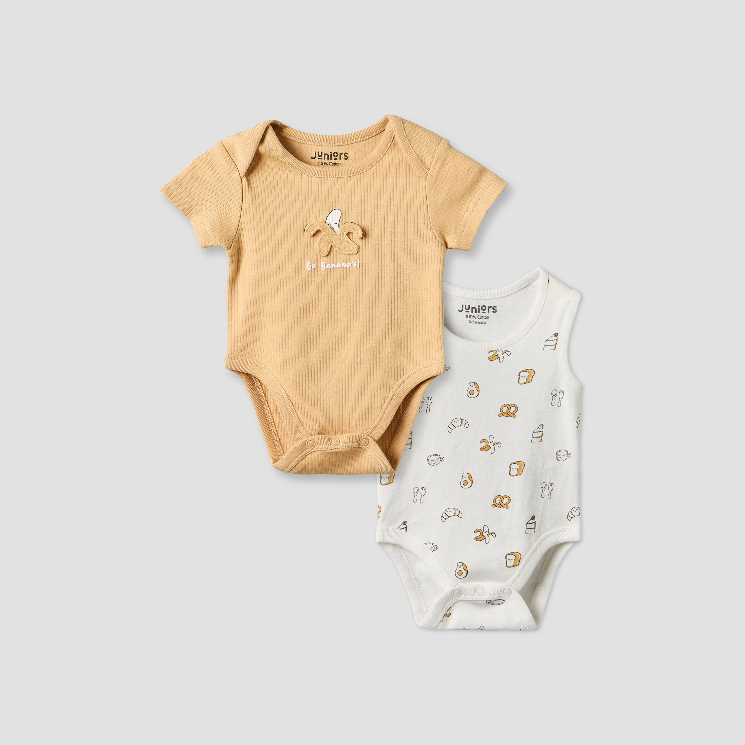 Pack of 2 Juniors Round Neck Bodysuit with Food Print-baby-boys-clothing-bodysuits-image-1