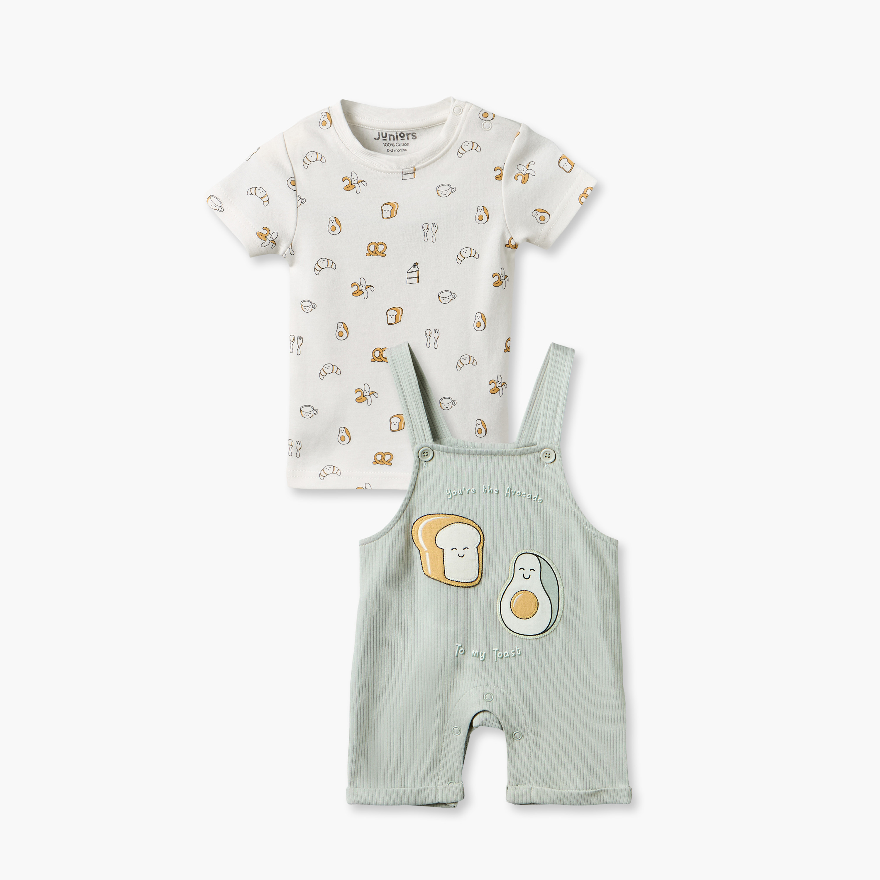 Juniors Crew Neck Short Sleeves T-shirt and Dungaree Set with Avocado Toast Print-baby-boys-clothing-setsandcoords-image-2