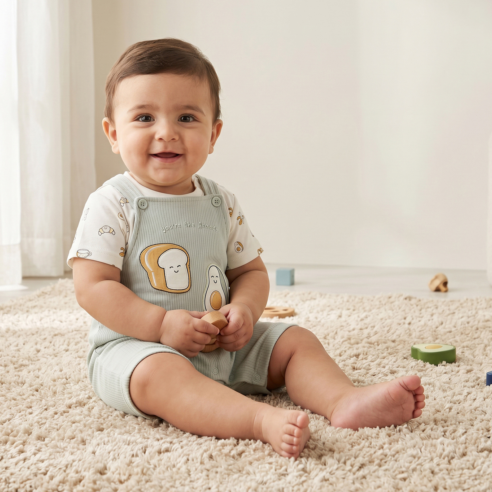 Juniors Crew Neck Short Sleeves T-shirt and Dungaree Set with Avocado Toast Print-baby-boys-clothing-setsandcoords-image-1