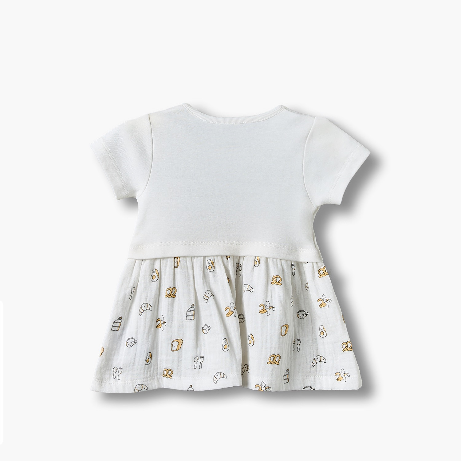 Juniors Round Neck Short Sleeves Knee Length Dress with Breakfast Print-baby-girls-clothing-dressesandjumpsuits-image-2