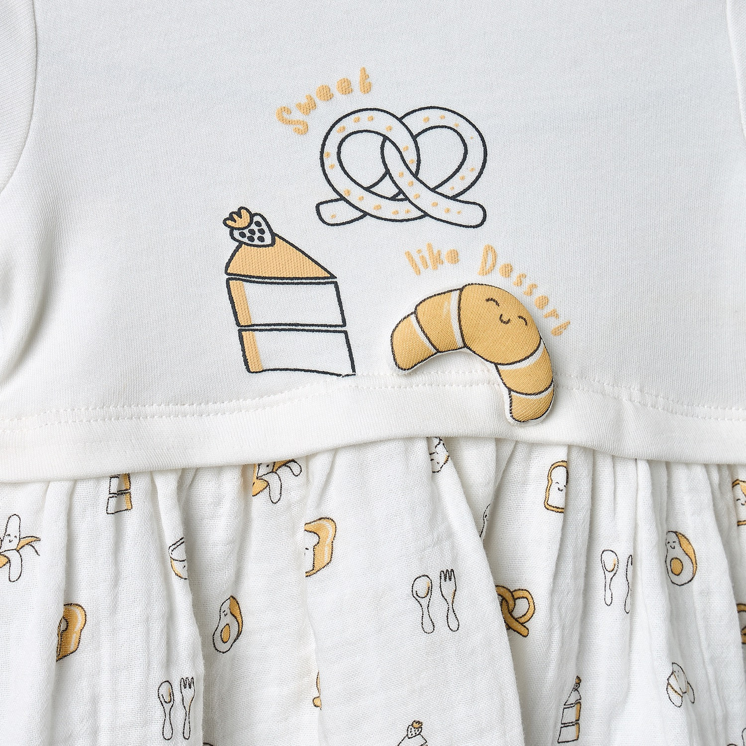 Juniors Round Neck Short Sleeves Knee Length Dress with Breakfast Print-baby-girls-clothing-dressesandjumpsuits-image-3