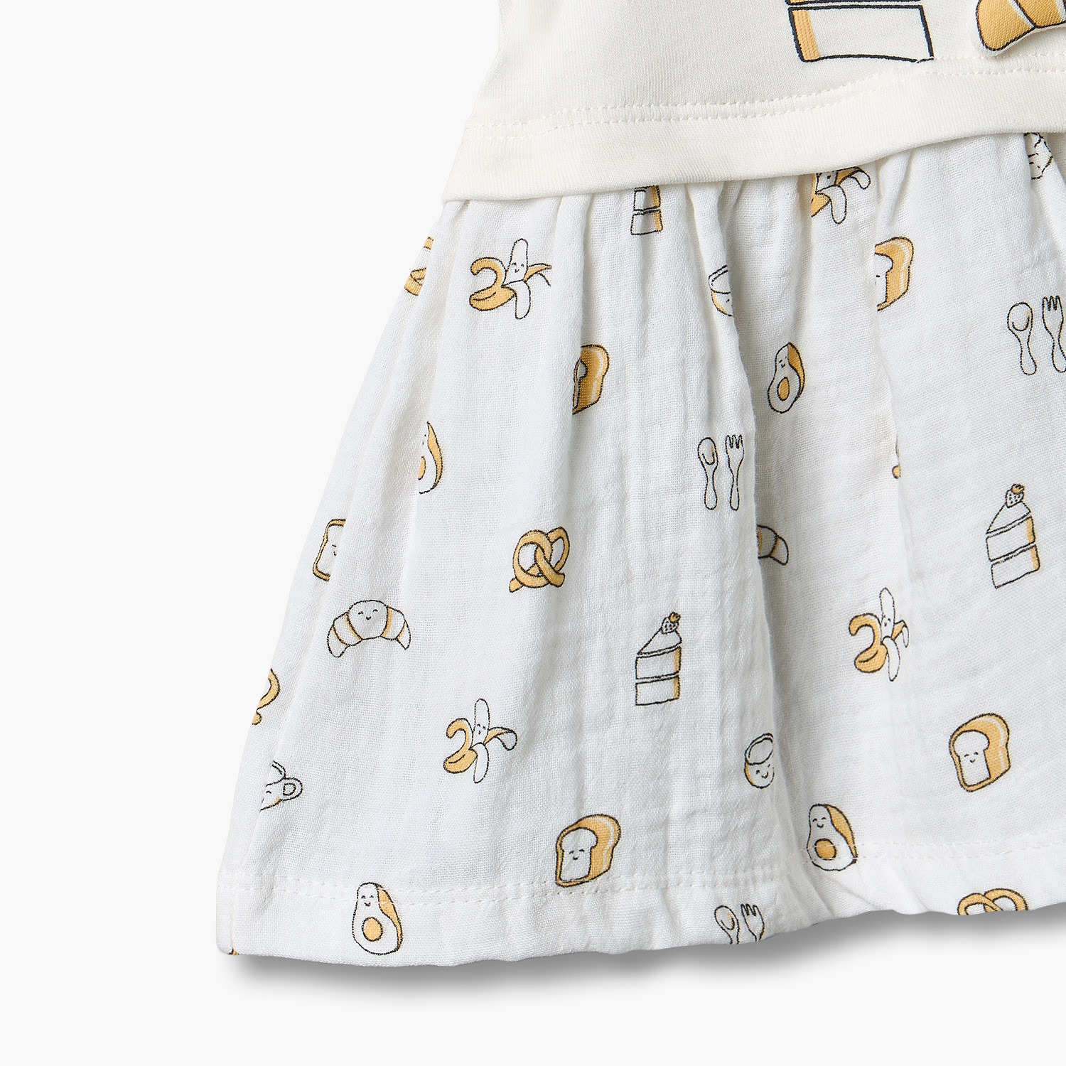Juniors Round Neck Short Sleeves Knee Length Dress with Breakfast Print-baby-girls-clothing-dressesandjumpsuits-image-4