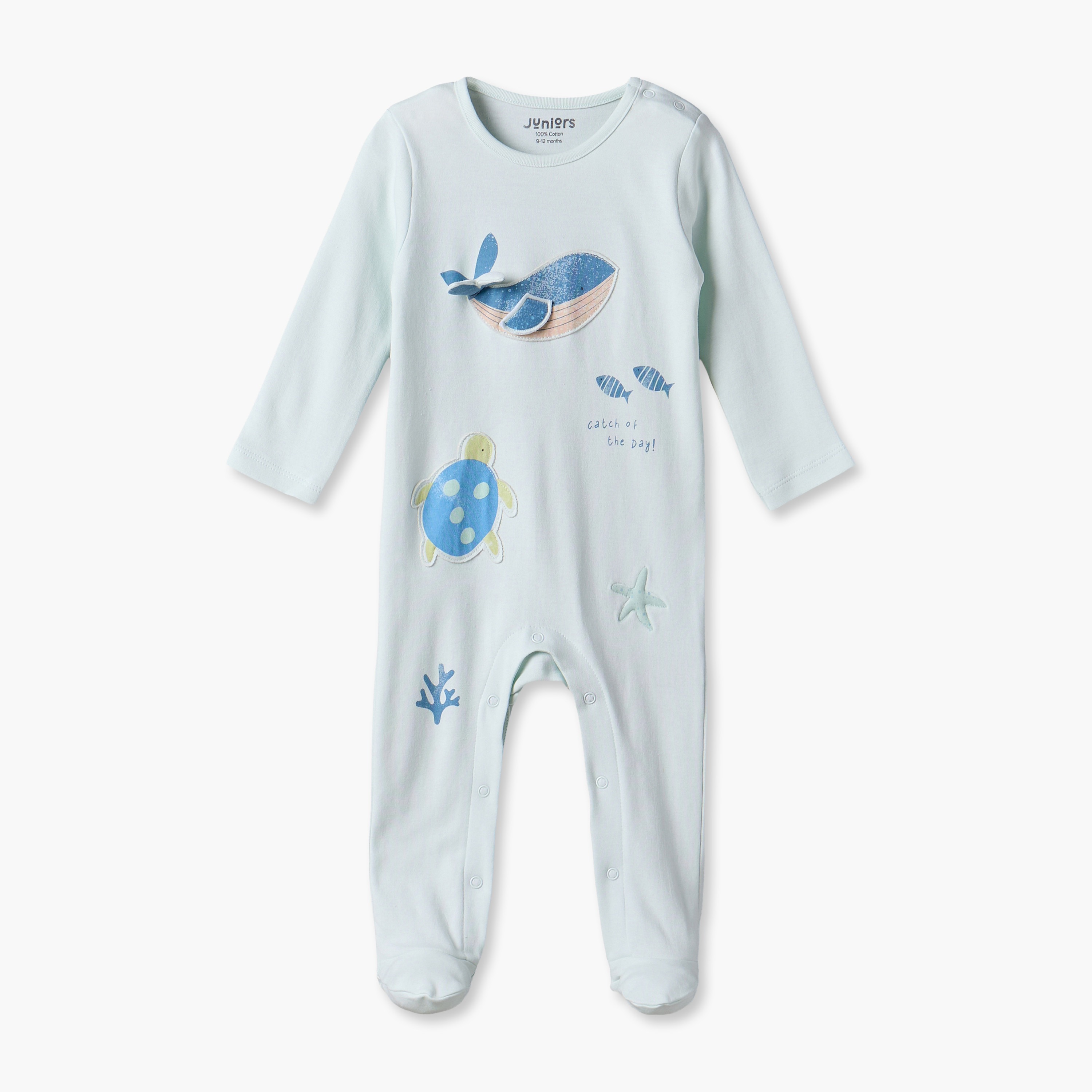 بدلة نوم قطن بياقة ضيقة وأكمام طويلة وزينة من جونيورز-baby-boys-clothing-nightwear-sleepsuits-image-1