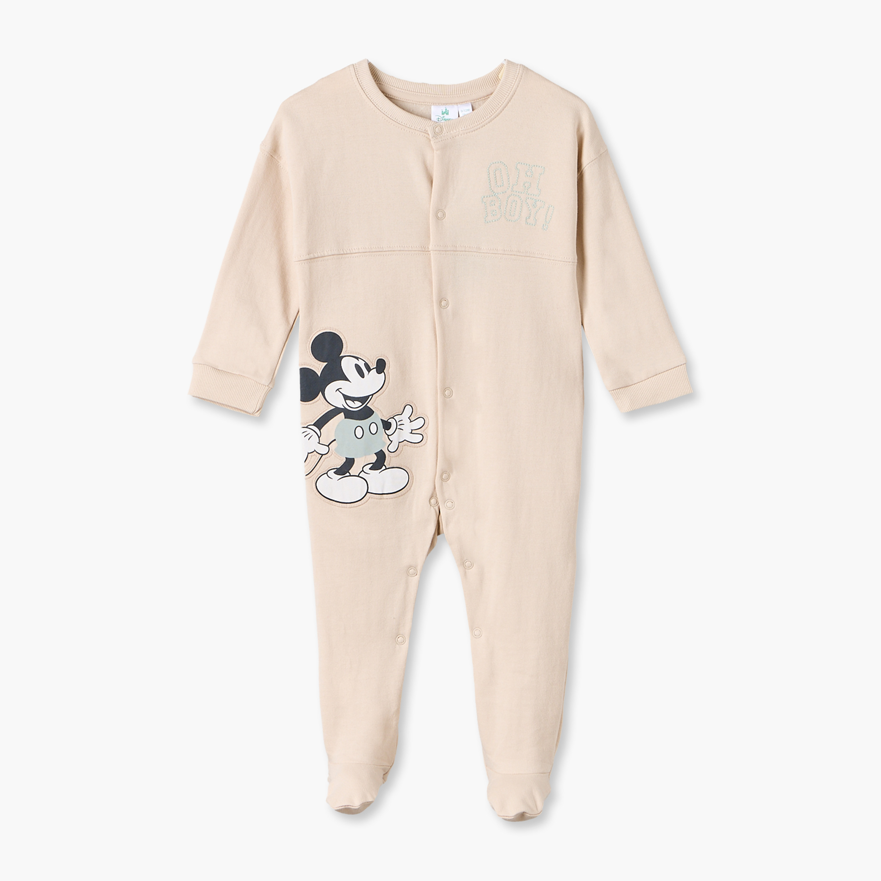 Disney Cotton Crew Neck Long Sleeves Sleepsuit with Mickey Mouse Print-baby-boys-clothing-nightwear-sleepsuits-image-1