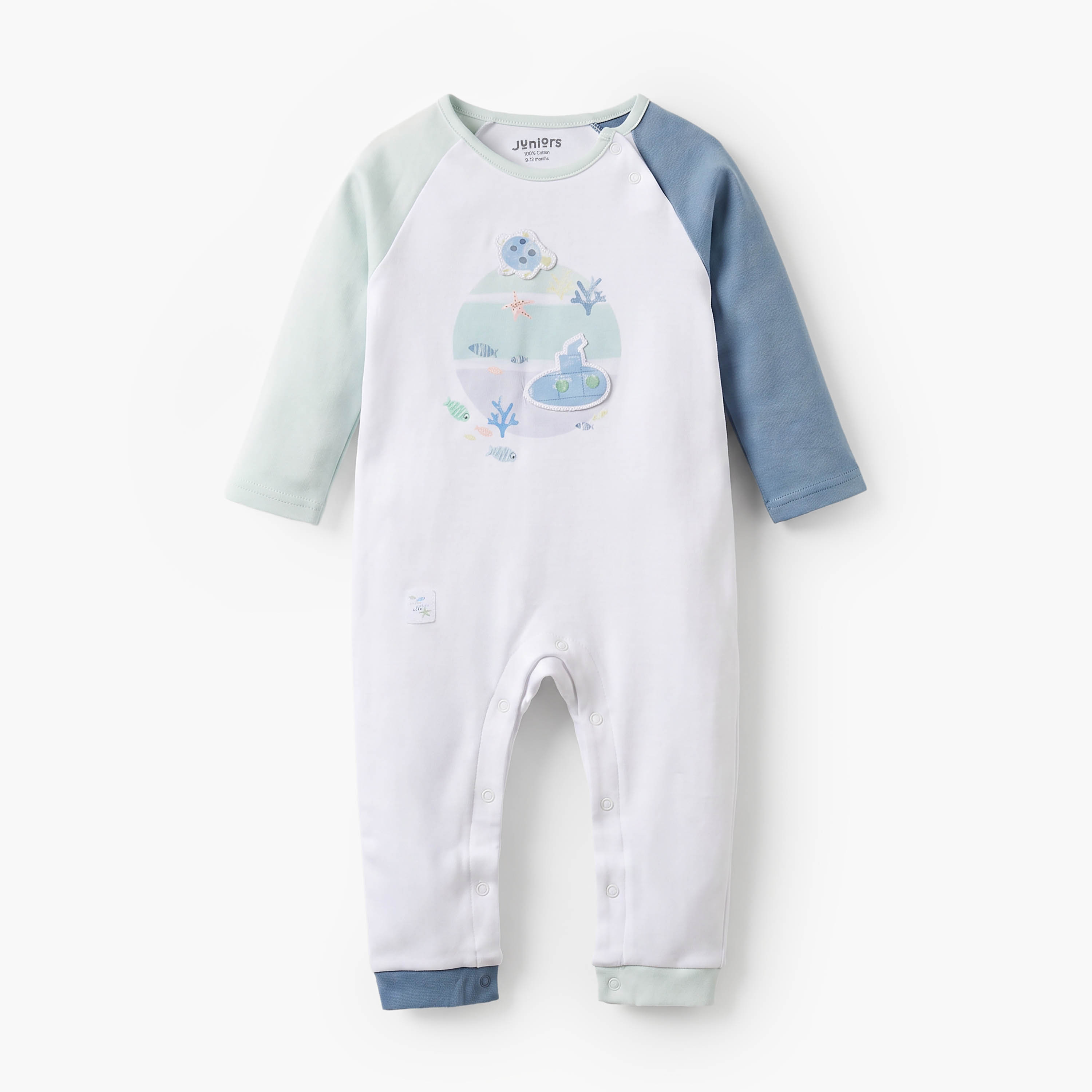 Juniors Cotton Crew Neck Long Sleeves Sleepsuit with Oceanic Print-baby-boys-clothing-nightwear-sleepsuits-image-1