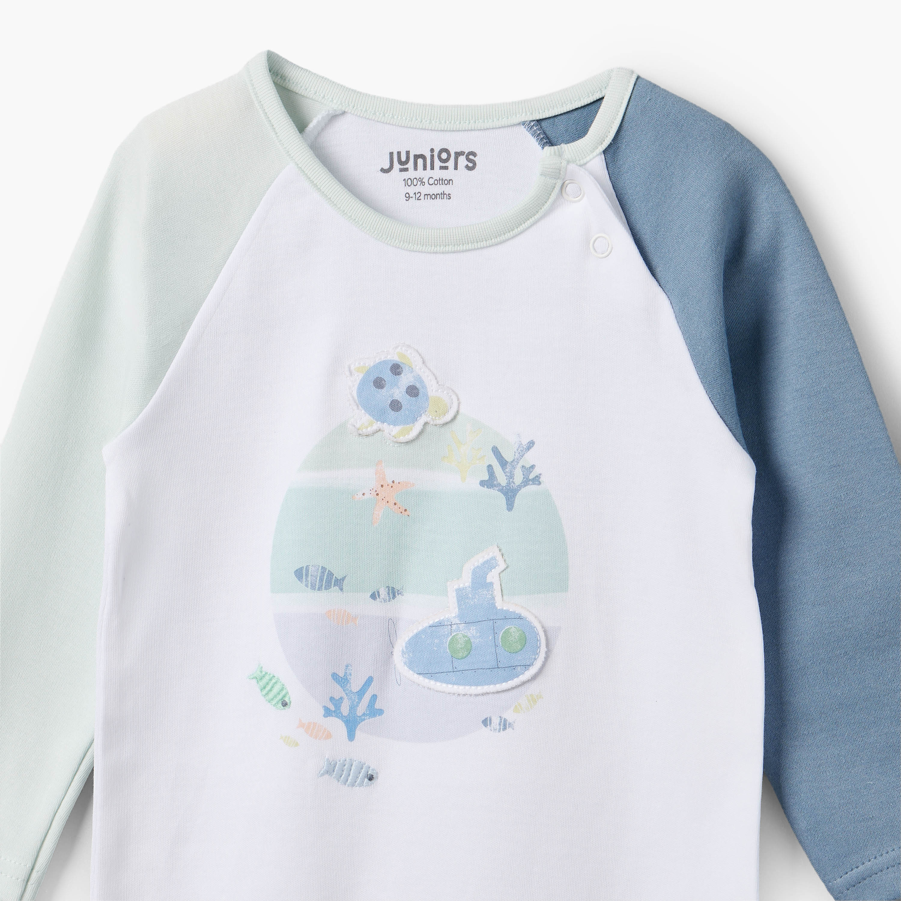 Juniors Cotton Crew Neck Long Sleeves Sleepsuit with Oceanic Print-baby-boys-clothing-nightwear-sleepsuits-image-3