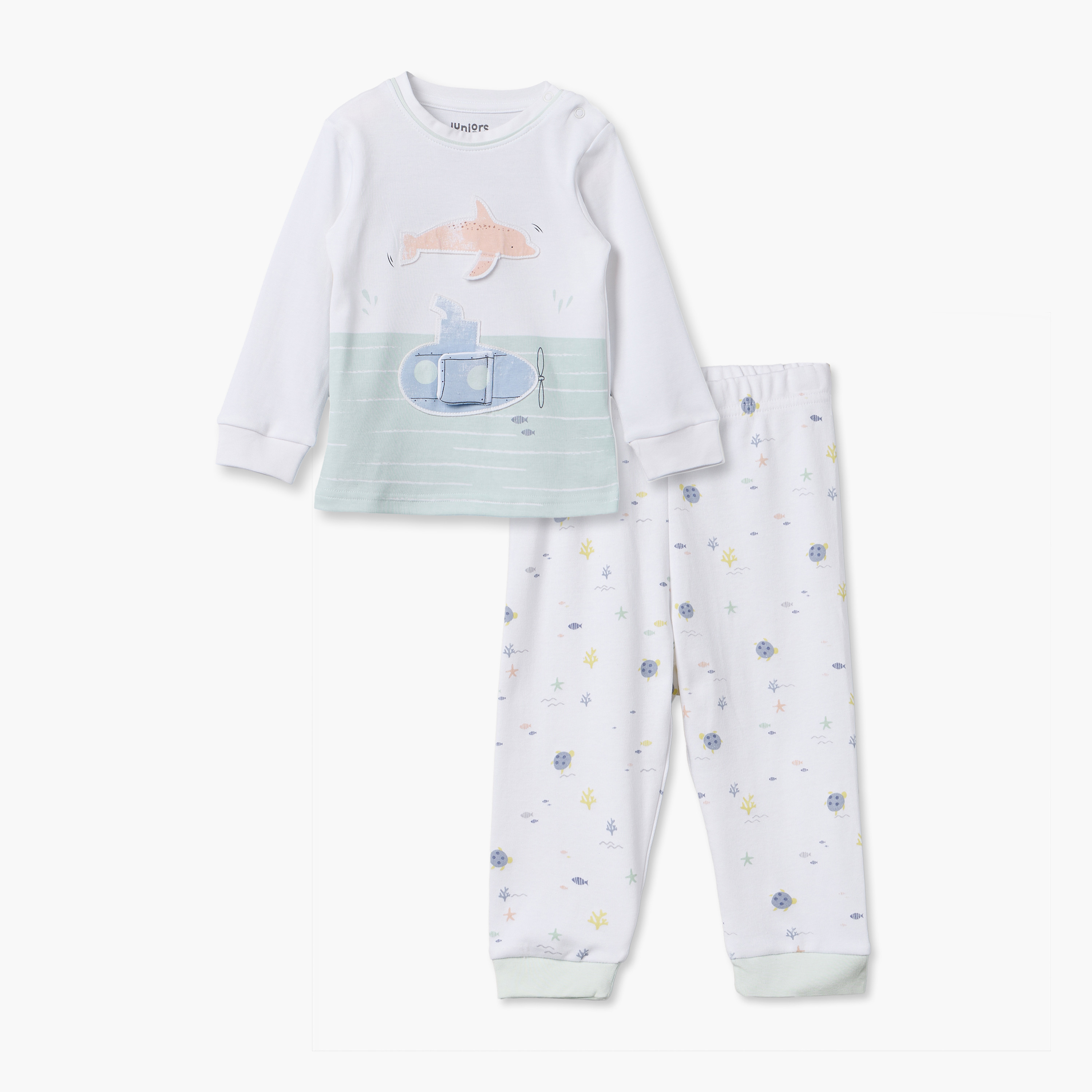 طقم بيجاما قطن بياقة مستديرة وأكمام طويلة وطبعات من جونيورز-baby-boys-clothing-nightwear-pyjamasets-image-1