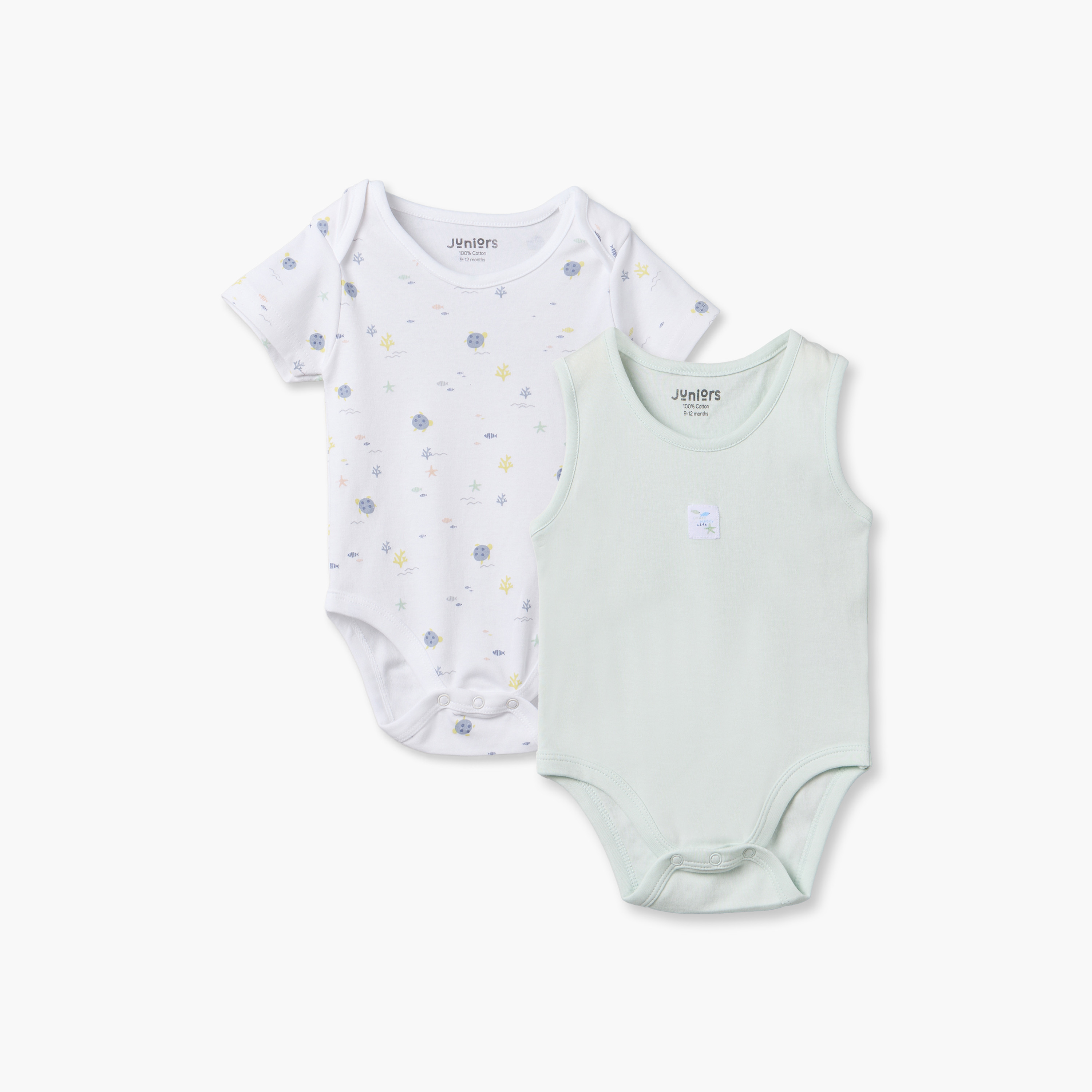 Pack of 2 Juniors Crew Neck Bodysuit with Aquatic Print-baby-boys-clothing-bodysuits-image-1