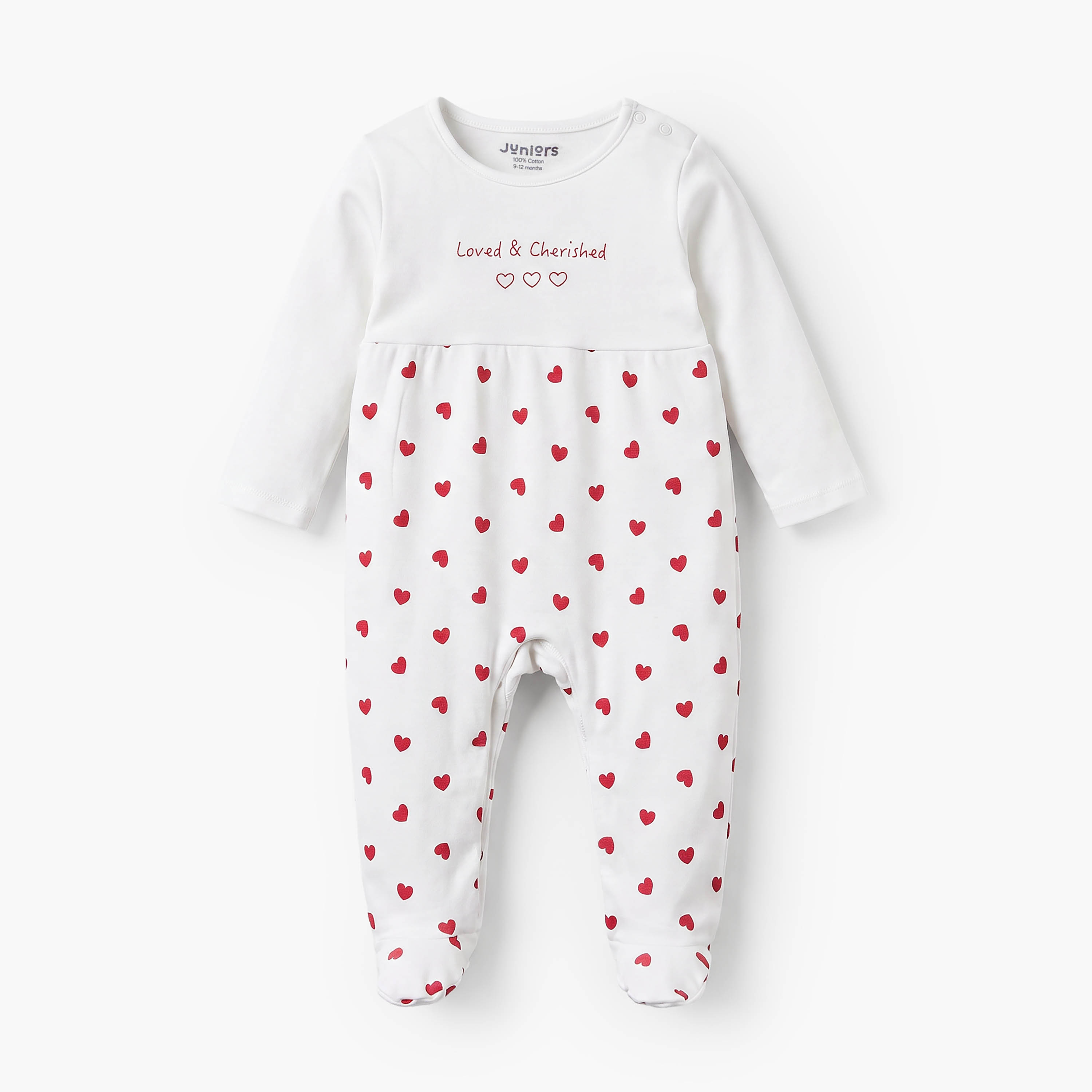 Juniors Cotton Crew Neck Long Sleeves Sleepsuit with Heart Print-baby-girls-clothing-nightwear-sleepsuits-image-1