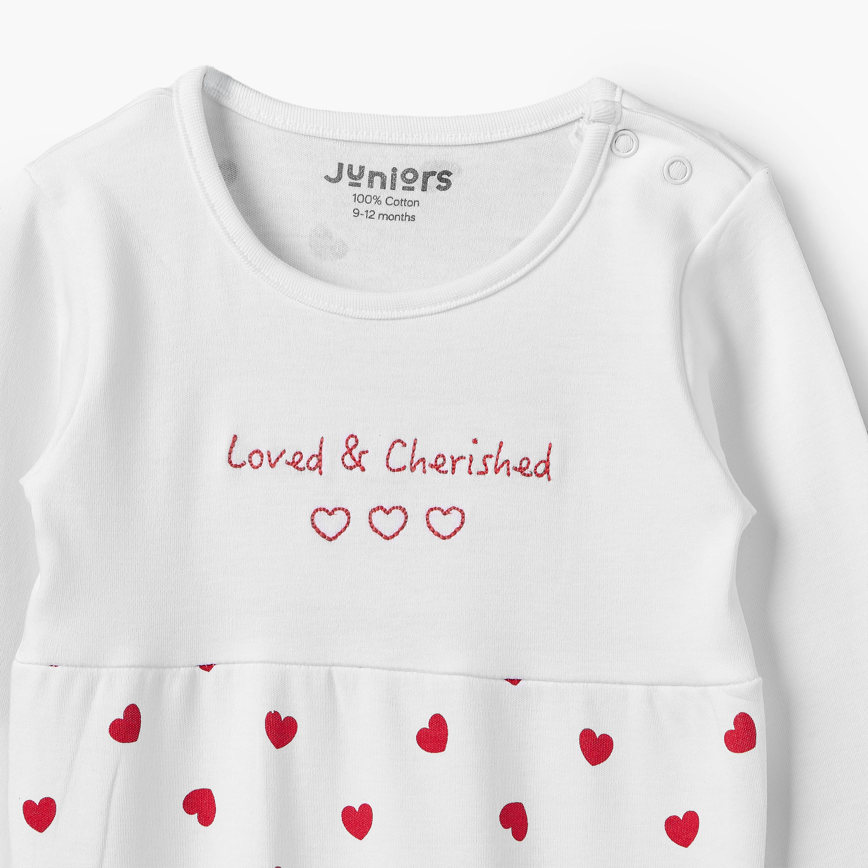 Juniors Cotton Crew Neck Long Sleeves Sleepsuit with Heart Print-baby-girls-clothing-nightwear-sleepsuits-image-3