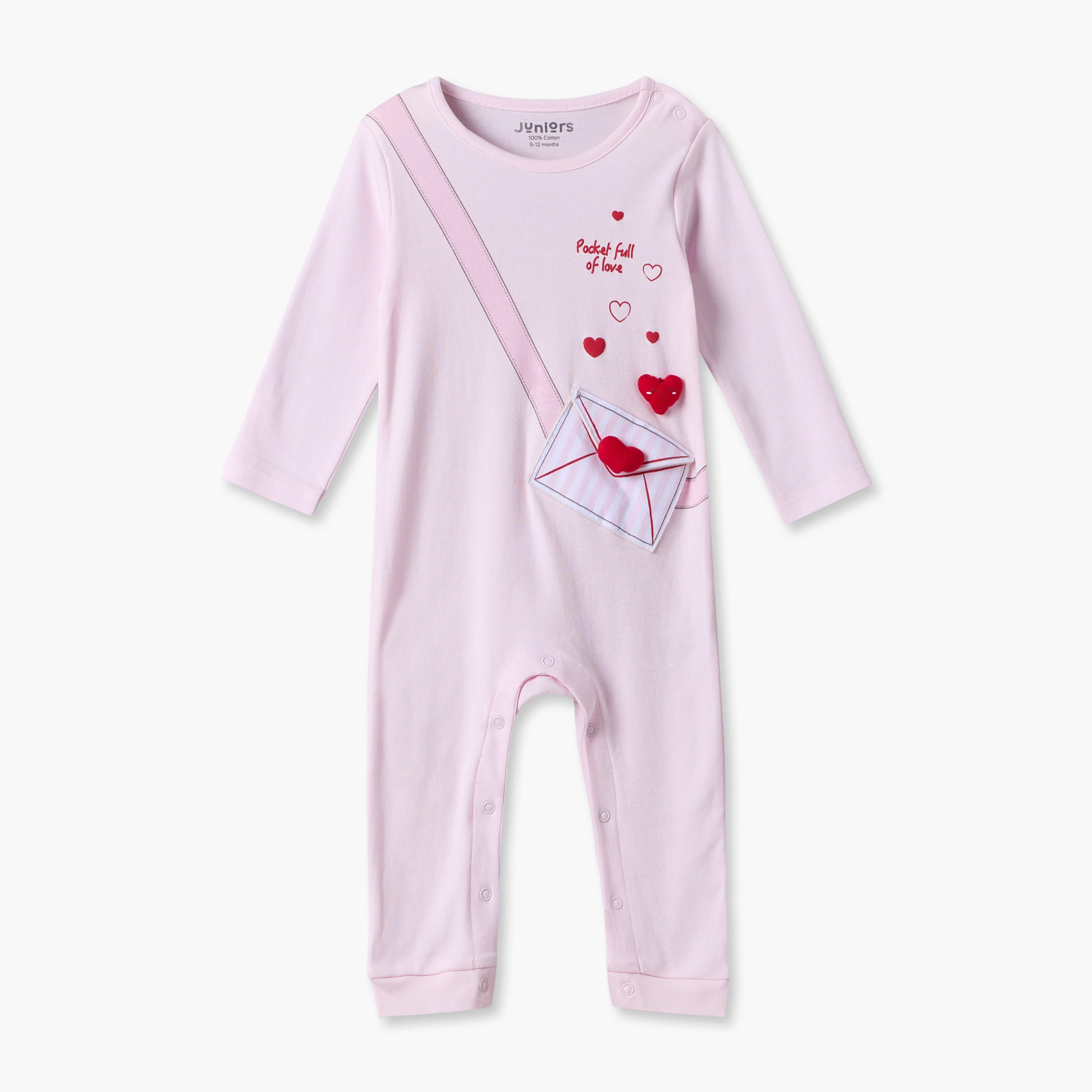 Juniors Cotton Crew Neck Long Sleeves Sleepsuit with Heart Applique-baby-girls-clothing-nightwear-sleepsuits-image-1