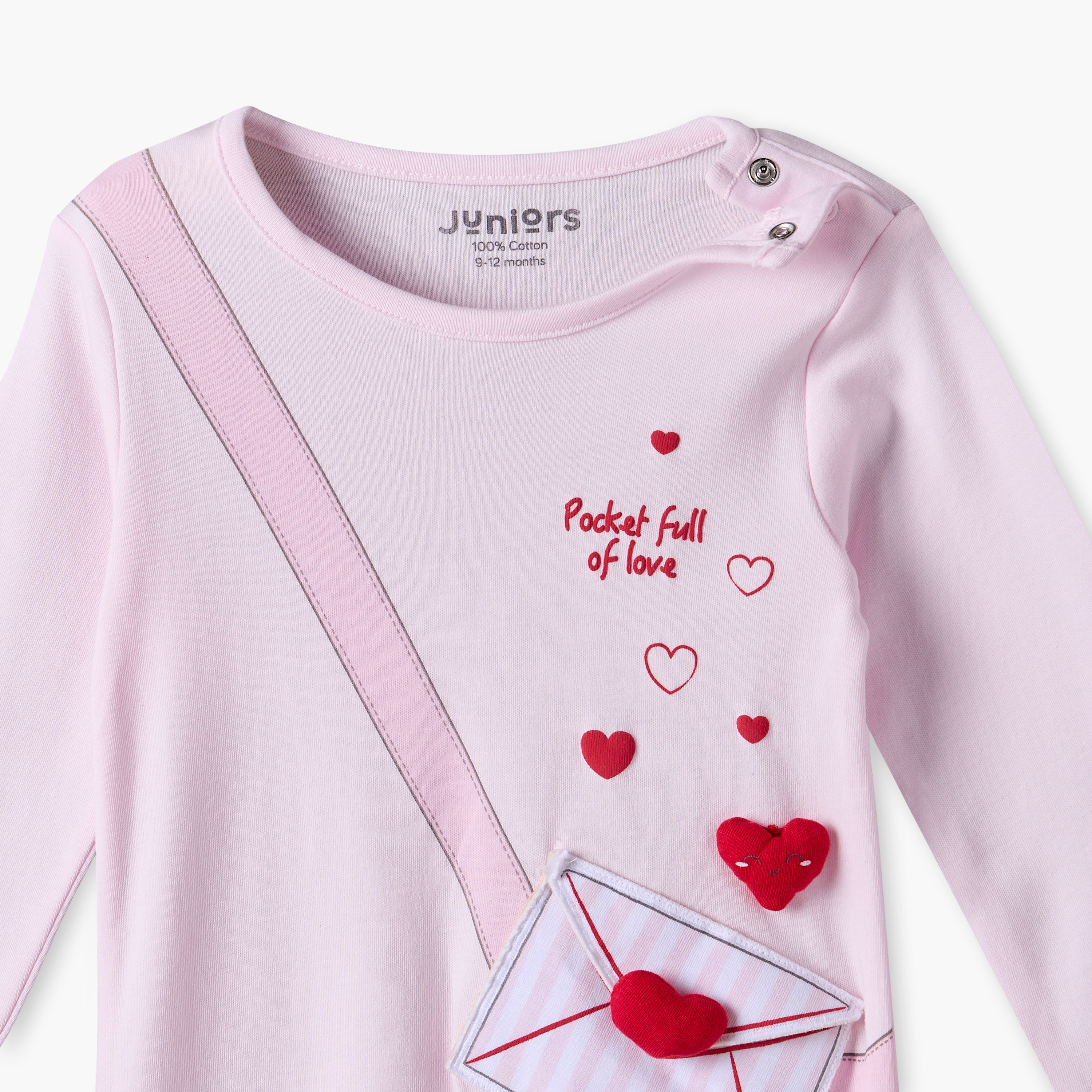 Juniors Cotton Crew Neck Long Sleeves Sleepsuit with Heart Applique-baby-girls-clothing-nightwear-sleepsuits-image-3