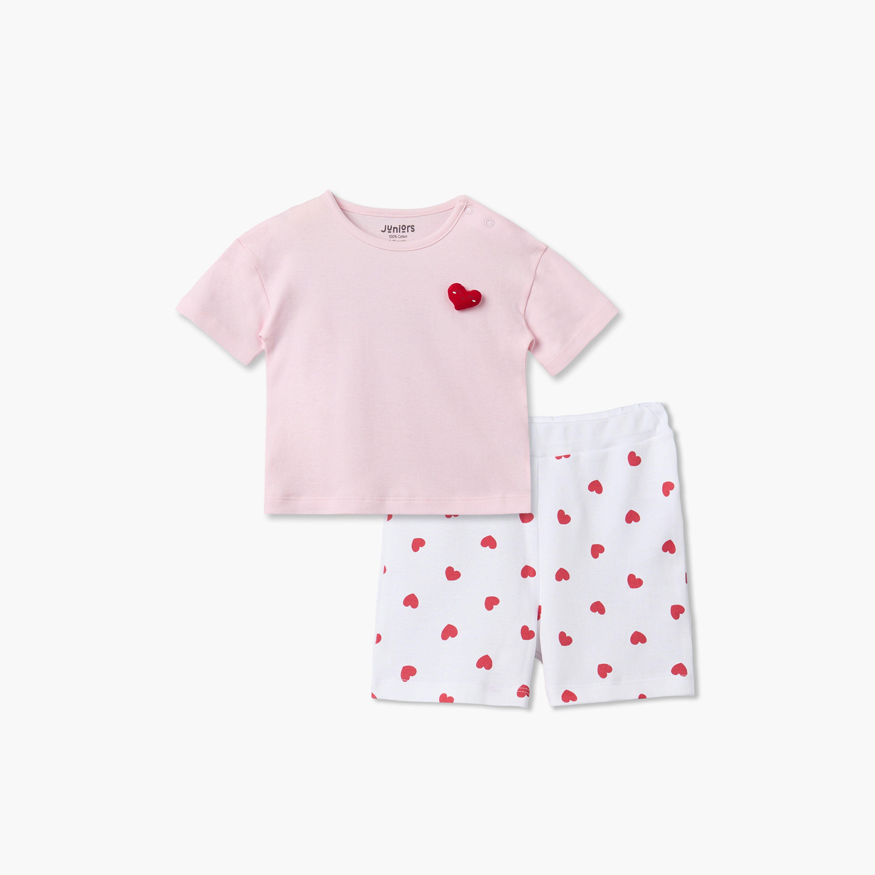 طقم شورت قطن بياقة ضيقة وأكمام قصيرة بطبعات من جونيورز-baby-girls-clothing-nightwear-pyjamasets-image-1