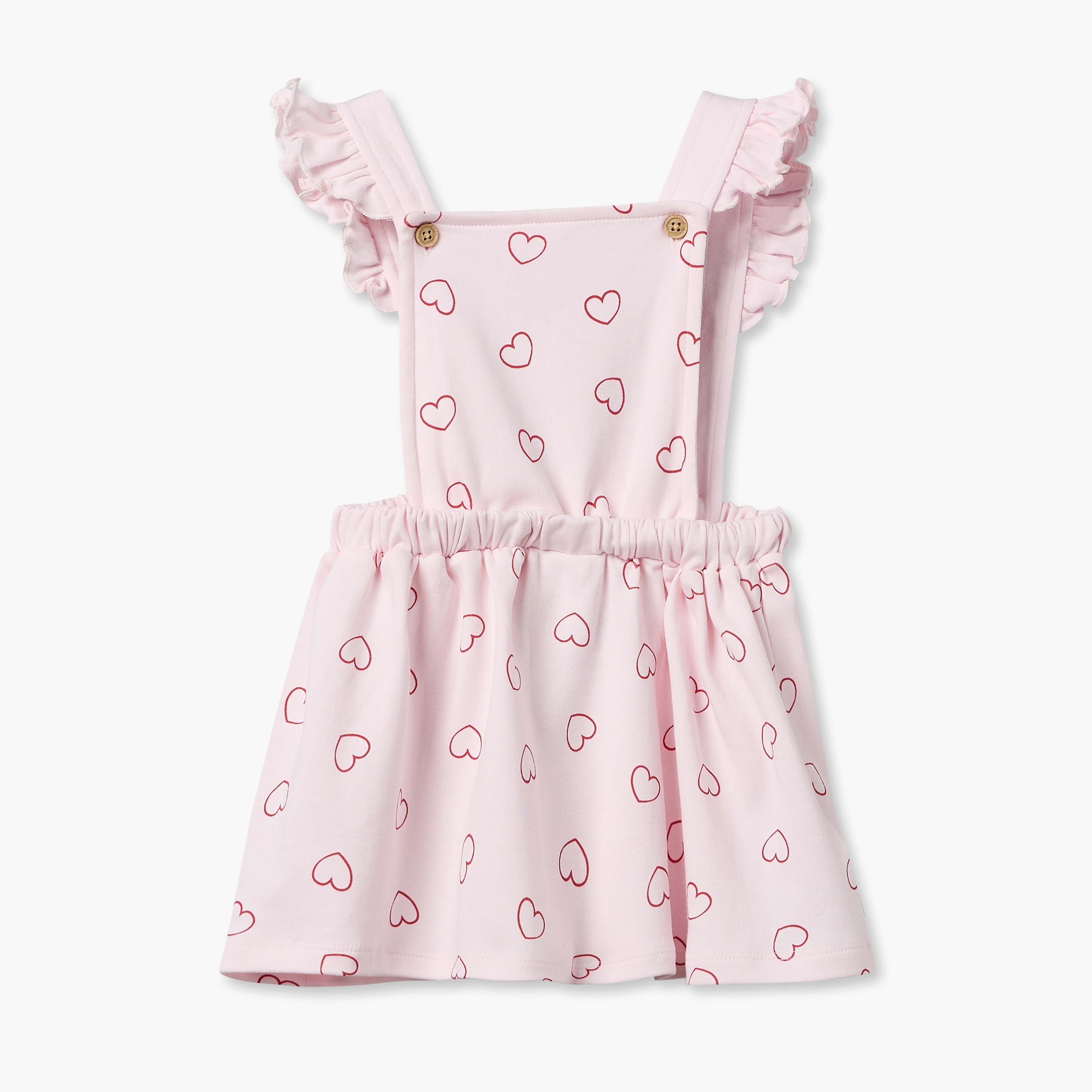 Juniors Crew Neck Short Sleeves T-shirt and Dungaree Dress Set with Heart Print-baby-girls-clothing-setsandcoords-image-4