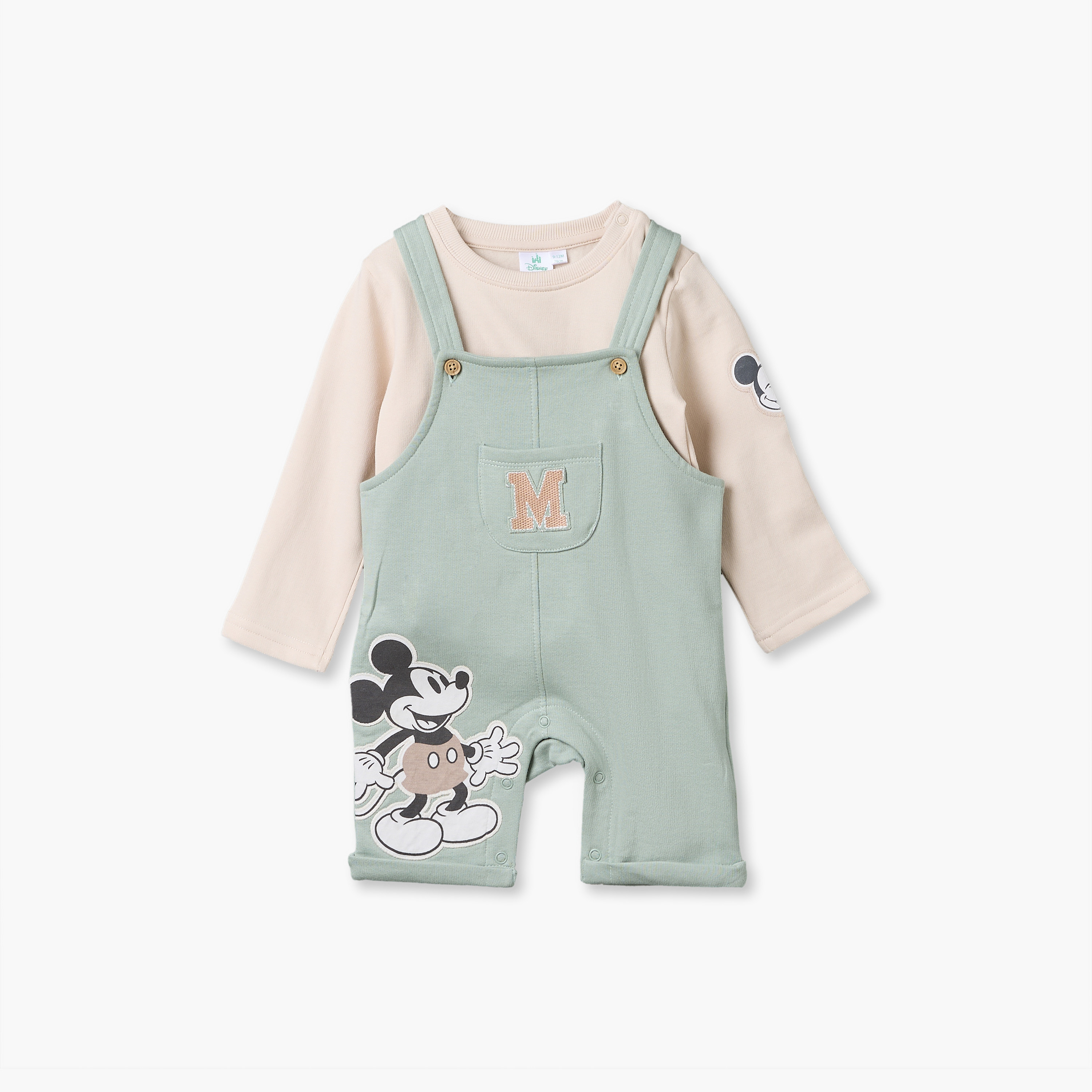 Disney Round Neck Long Sleeves T-shirt and Dungaree Set with Mickey Mouse Set-baby-boys-clothing-winterwear-setsandcoords-image-1