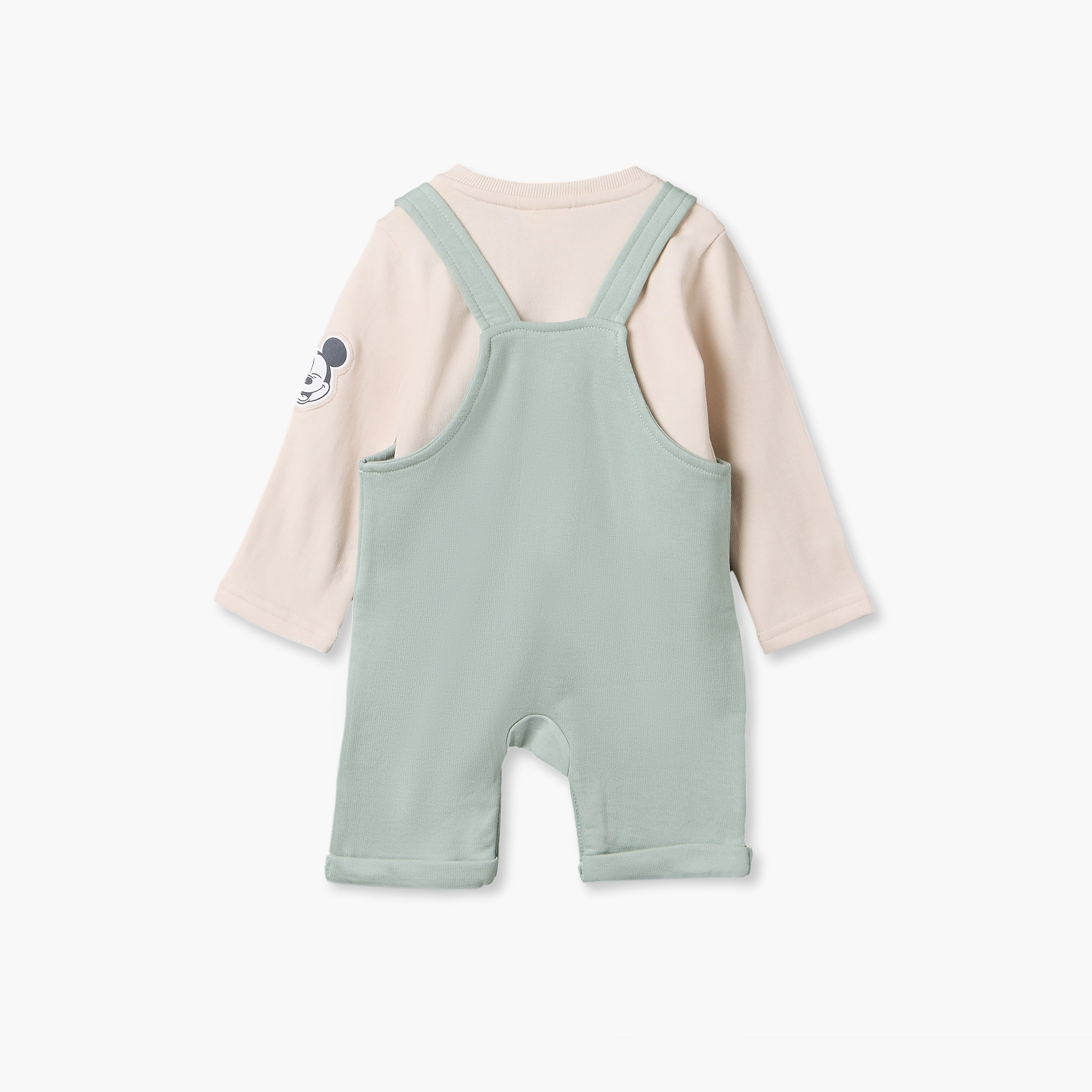 Disney Round Neck Long Sleeves T-shirt and Dungaree Set with Mickey Mouse Set-baby-boys-clothing-winterwear-setsandcoords-image-2
