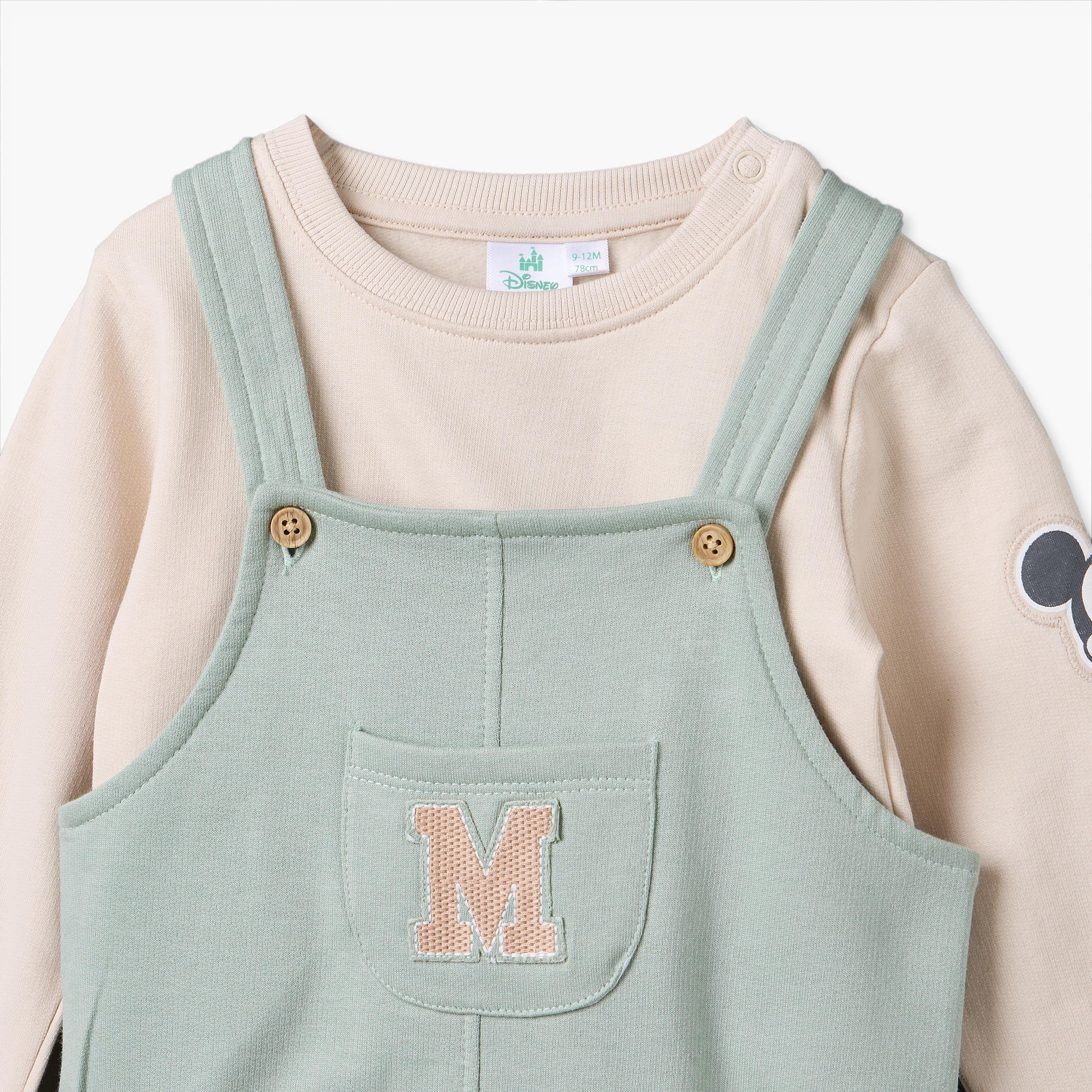 Disney Round Neck Long Sleeves T-shirt and Dungaree Set with Mickey Mouse Set-baby-boys-clothing-winterwear-setsandcoords-image-5