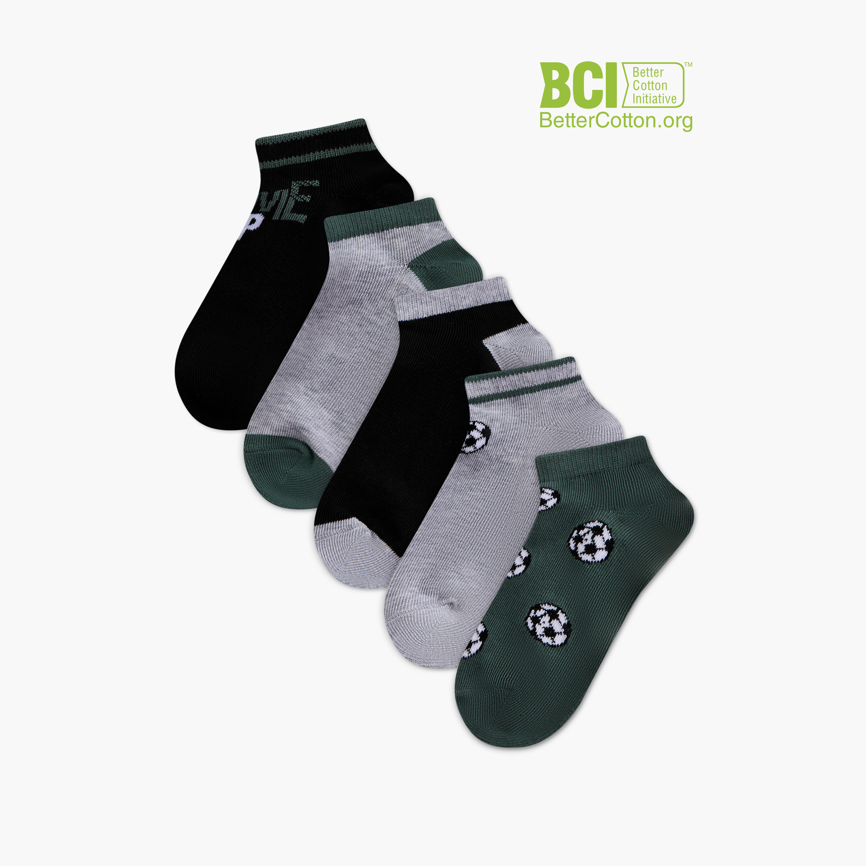 طقم جوارب غير وبرية 5 أزواج بطول الكاحل وطبعات كرة القدم من جونيورز-boys-accessories-socks-image-1