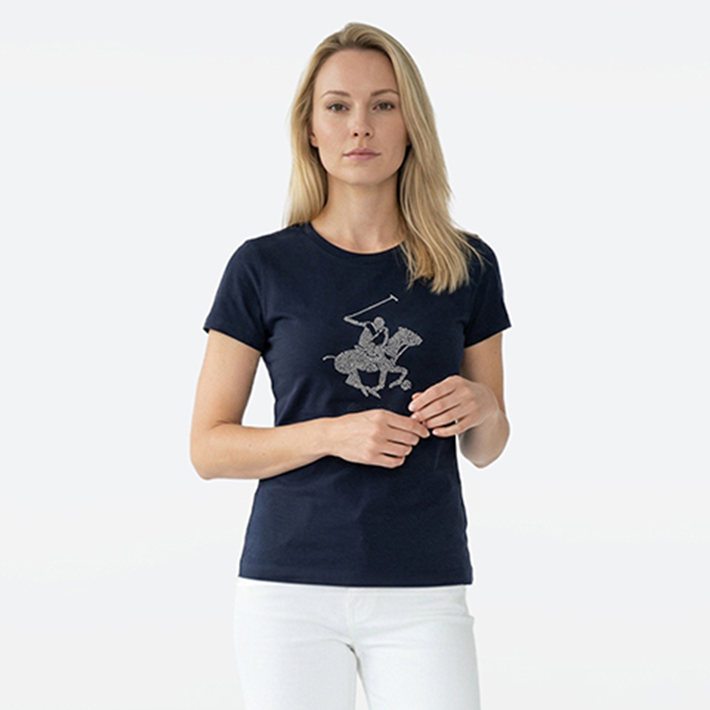 Beverly Hills Polo Club Embellished Logo Crew Neck Short Sleeves Women's T-Shirt-women-clothing-tshirts-image-1