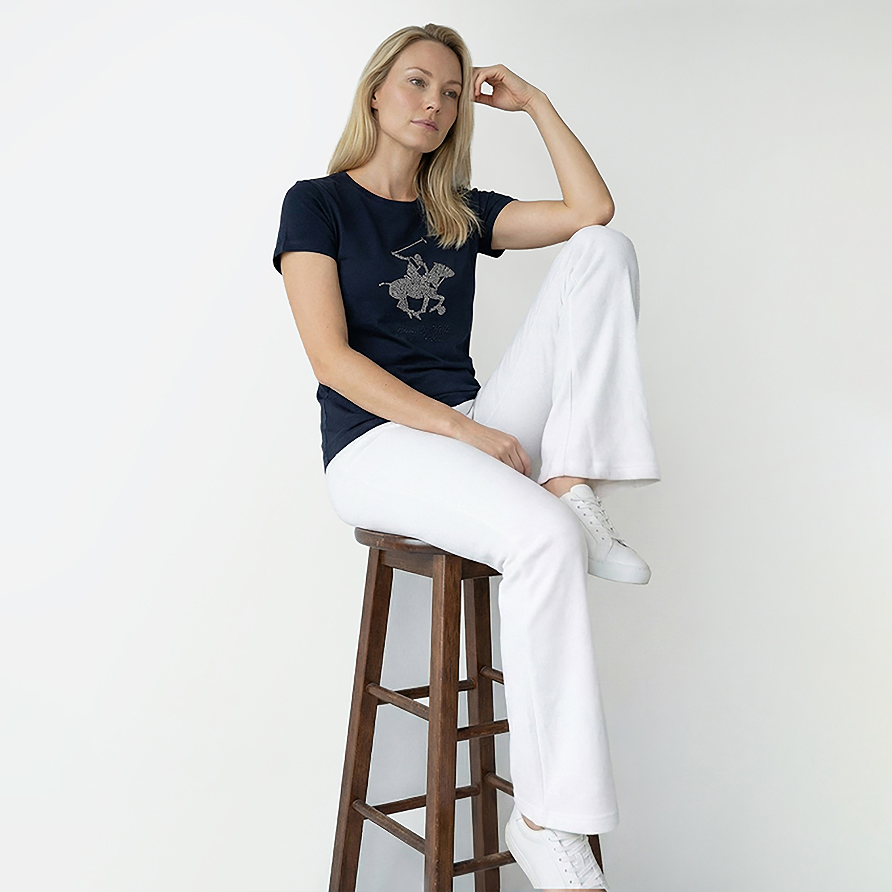 Beverly Hills Polo Club Embellished Logo Crew Neck Short Sleeves Women's T-Shirt-women-clothing-tshirts-image-2