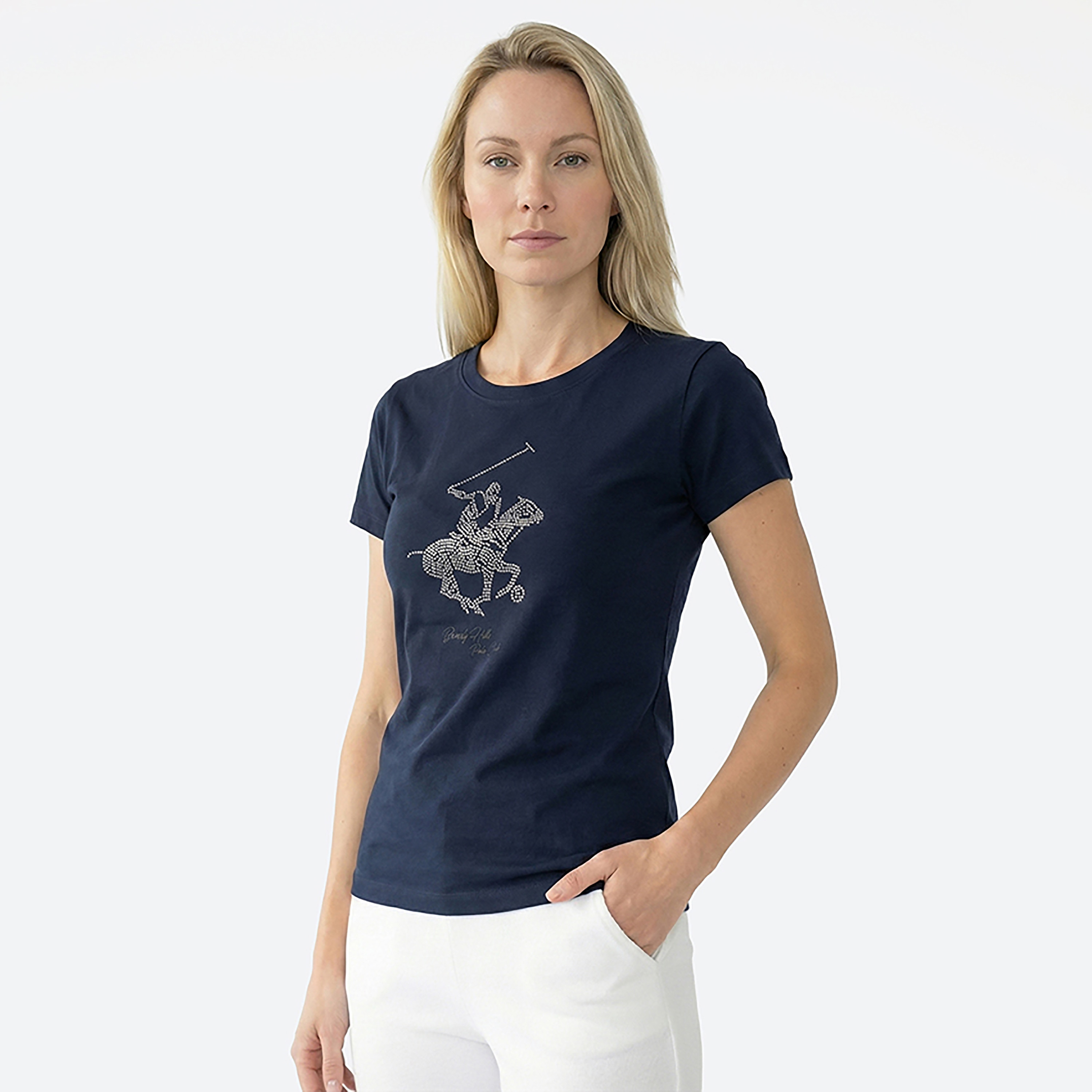 Beverly Hills Polo Club Embellished Logo Crew Neck Short Sleeves Women's T-Shirt-women-clothing-tshirts-image-4