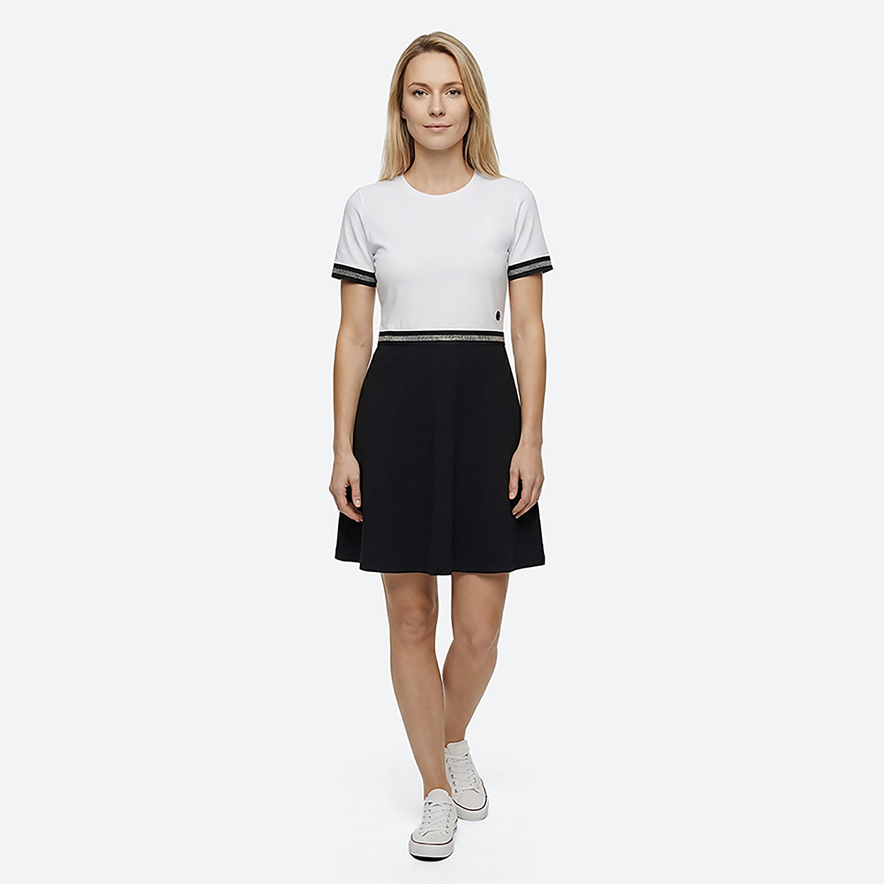 Beverly Hills Polo Club Black and White Colour Blocked T-Shirt Women's Midi Dress-women-clothing-dresses-image-1