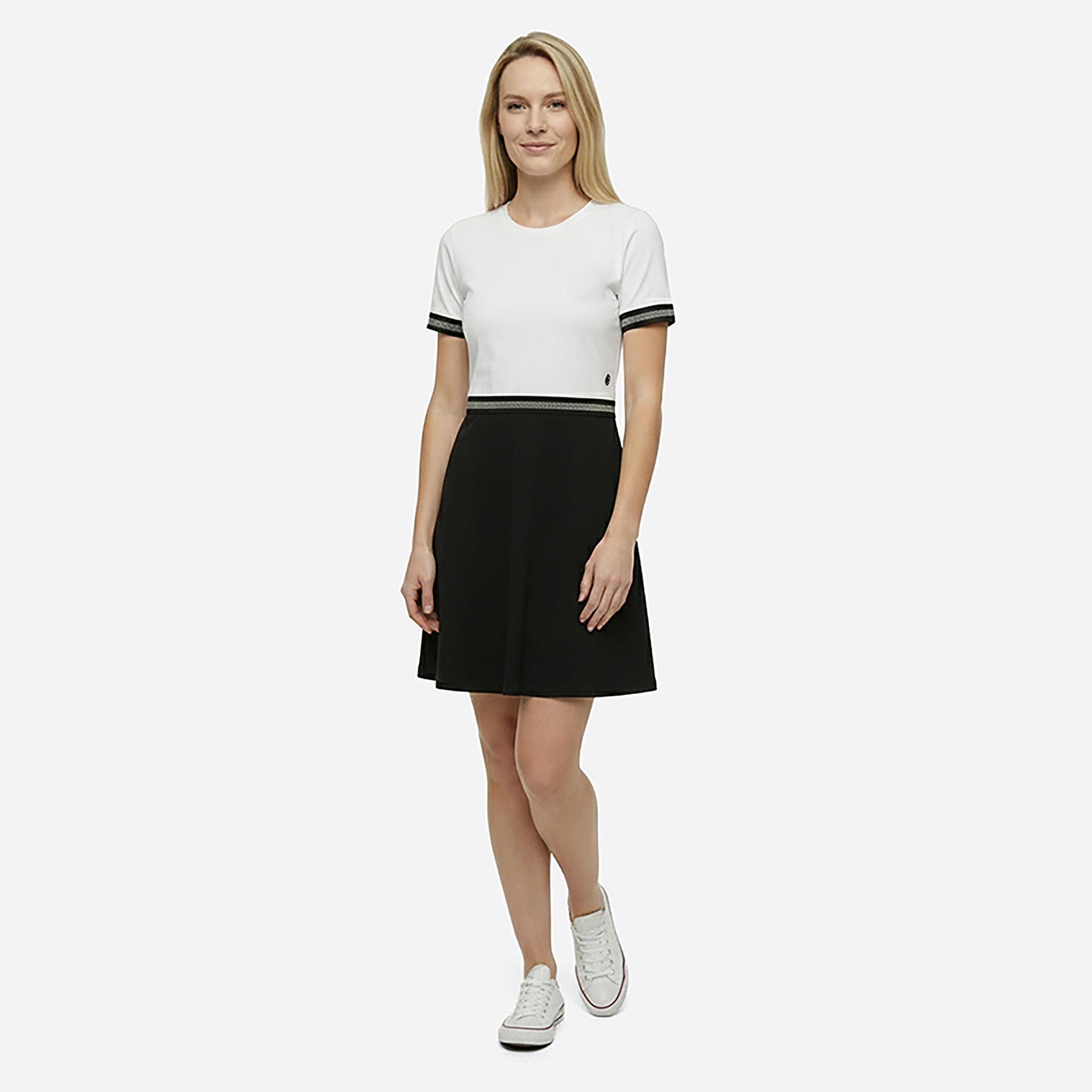 Beverly Hills Polo Club Black and White Colour Blocked T-Shirt Women's Midi Dress-women-clothing-dresses-image-3