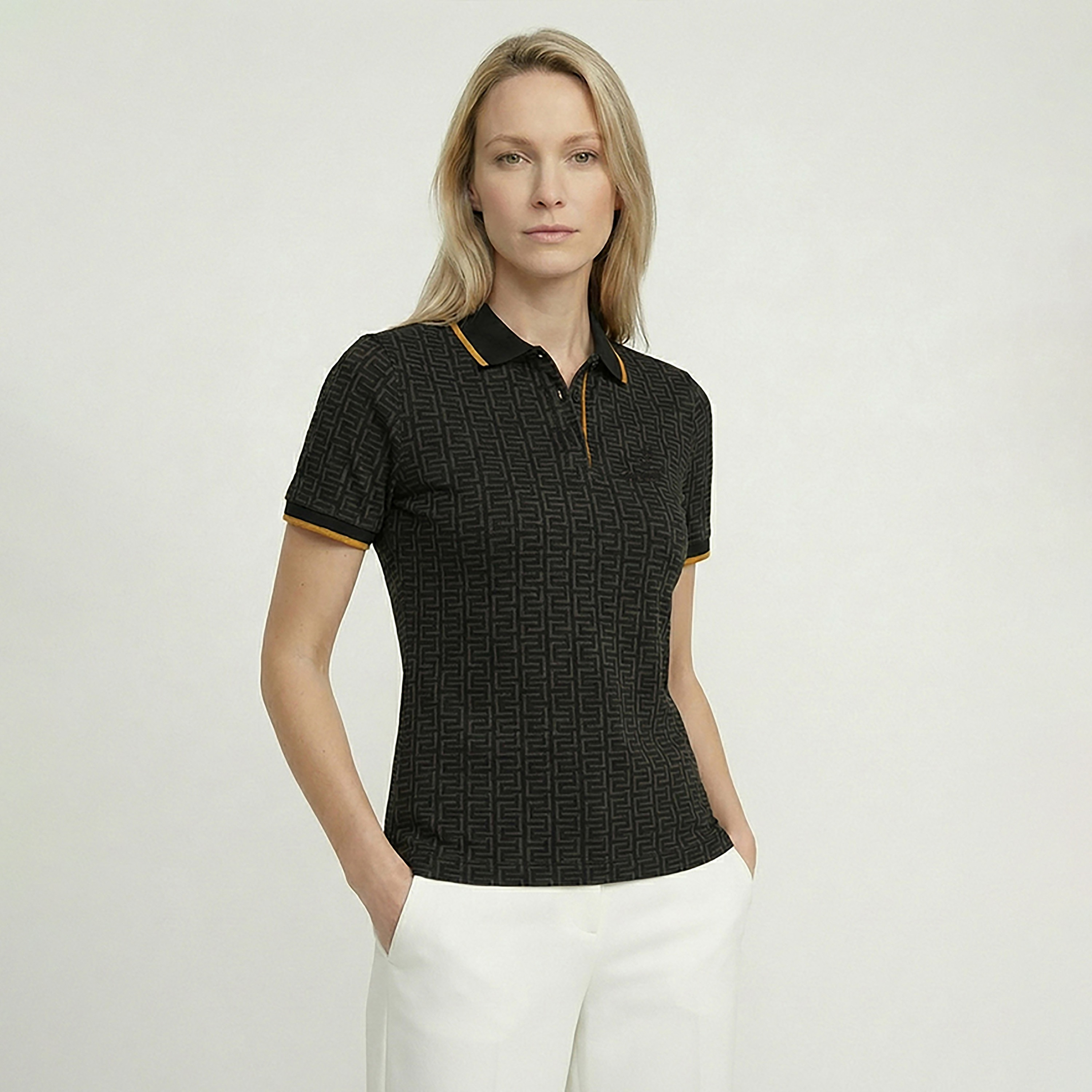 Beverly Hills Polo Club Printed Collared Short Sleeves Women's Polo T-Shirt-women-clothing-tshirts-image-1